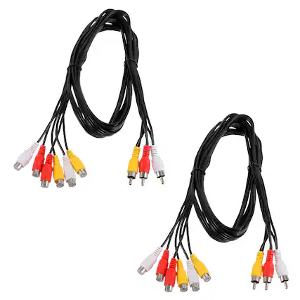 Front. Unique Bargains - 2pcs AV Audio Video Splitter Cable, 3 RCA Male to 6 RCA Female, Composite Video Splitter Adapter Output Cables - Black.
