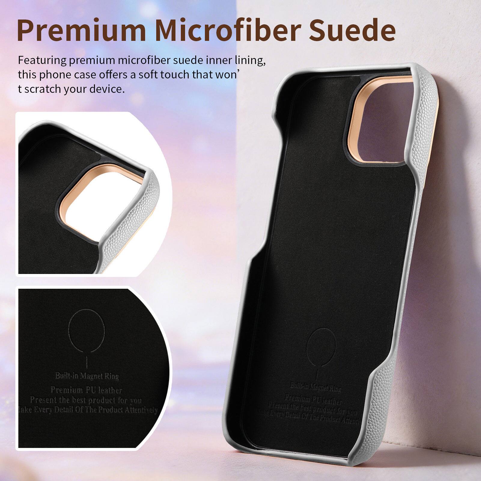Premium Microfiber Suede

Featuring premium microfiber suede inner lining, this phone case offers a soft touch that won't scratch your device.

Built-in Magnet Ring
Premium PU leather
Present the best product for you
Take Every Detail Of The Product Attentively