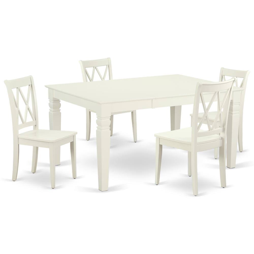 Back. East West Furniture - Dining Room Set Linen White - Brown.