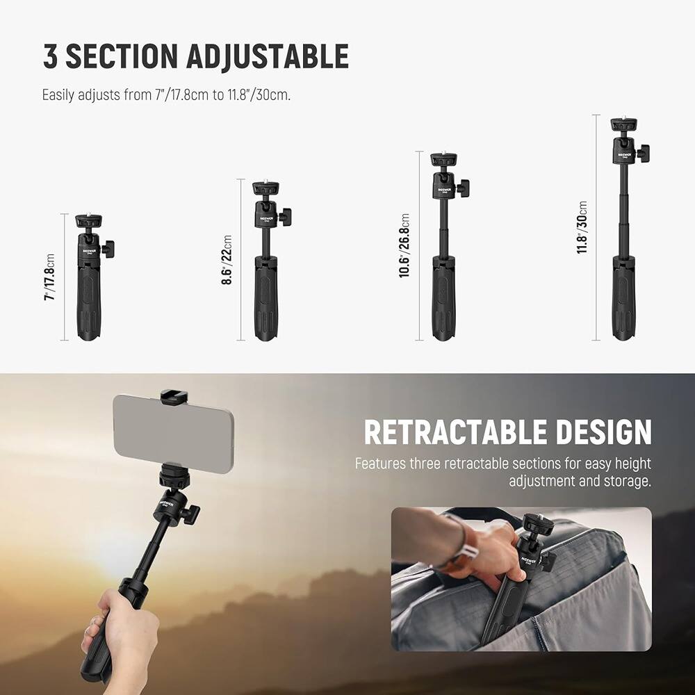 Schertz - TP43 Mini Desk Selfie Stick Tripod – Compatible with iPhone, GoPro, Insta360, DJI & Android, Portable Camera/Webcam Stan