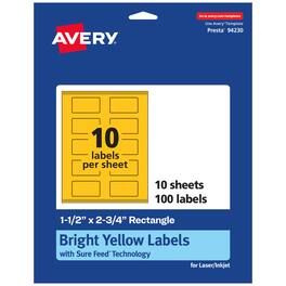 Avery - Printable Rectangle Labels, Bright 1.5" x 2.75", 100ct - Yellow