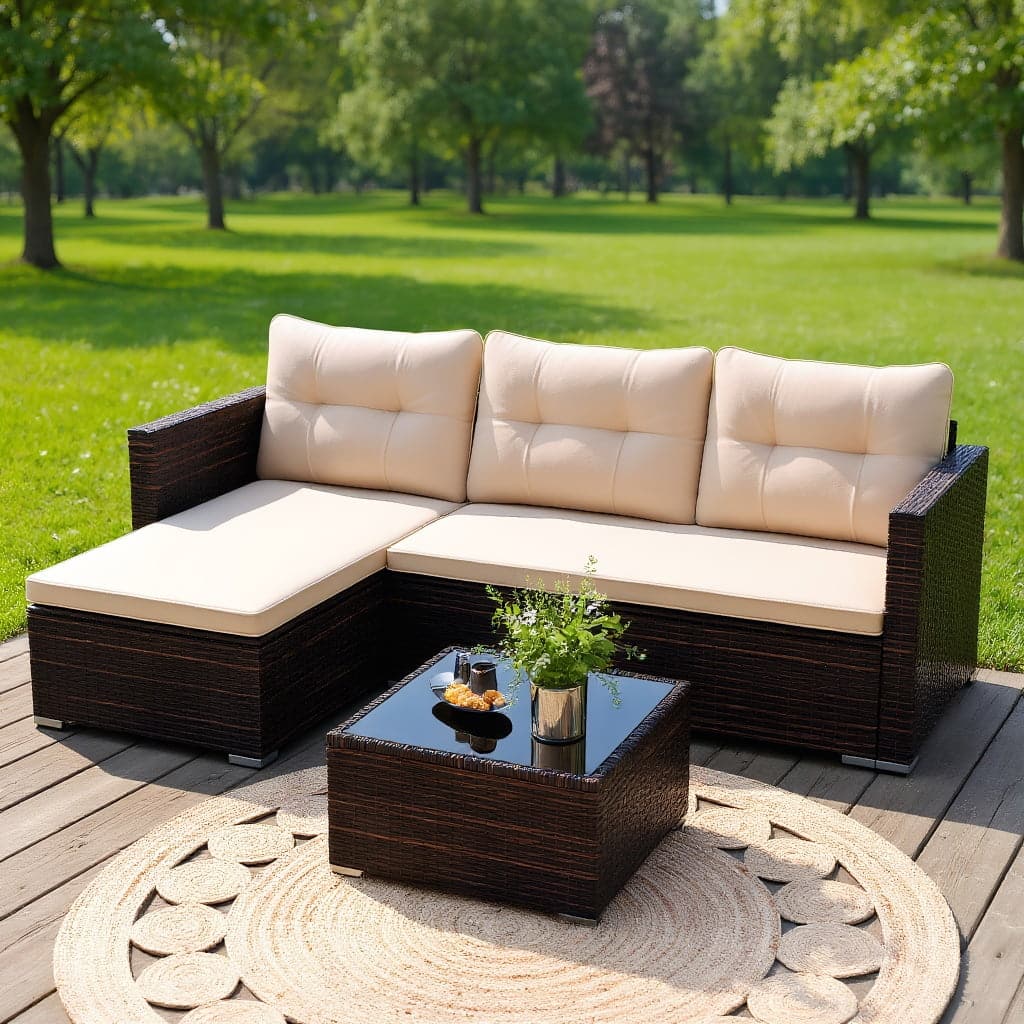 Kadyn - Patio Furniture Sets,Outdoor & Patio Furniture Sets,2-Piece Outdoor Wicker Furniture Set with Glass Coffee Table - Beige