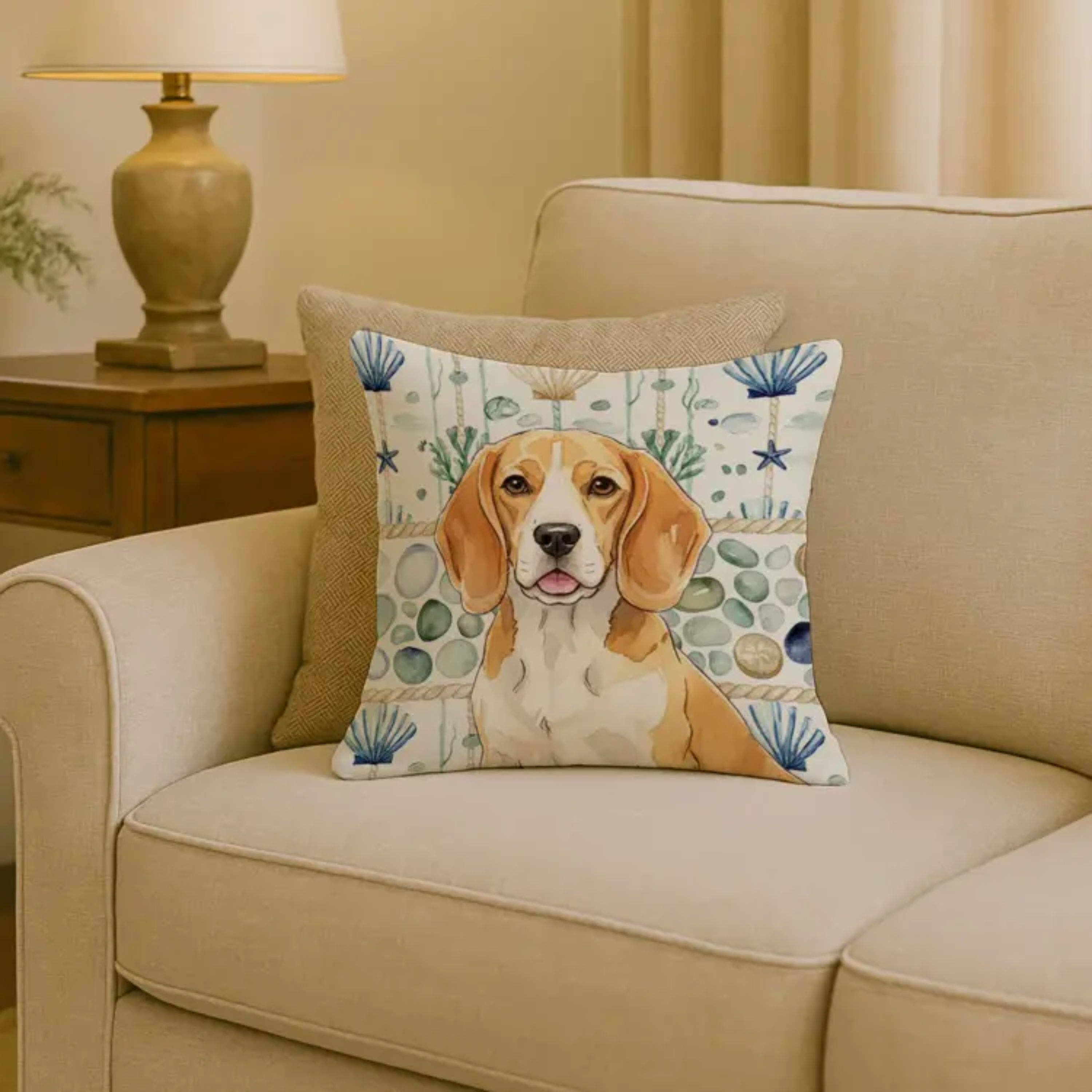 Angle. Kitcheniva - 18" x 18" Coastal Sea Design Throw Pillow Home Decor Beagle Lemon And White - Multicolor.