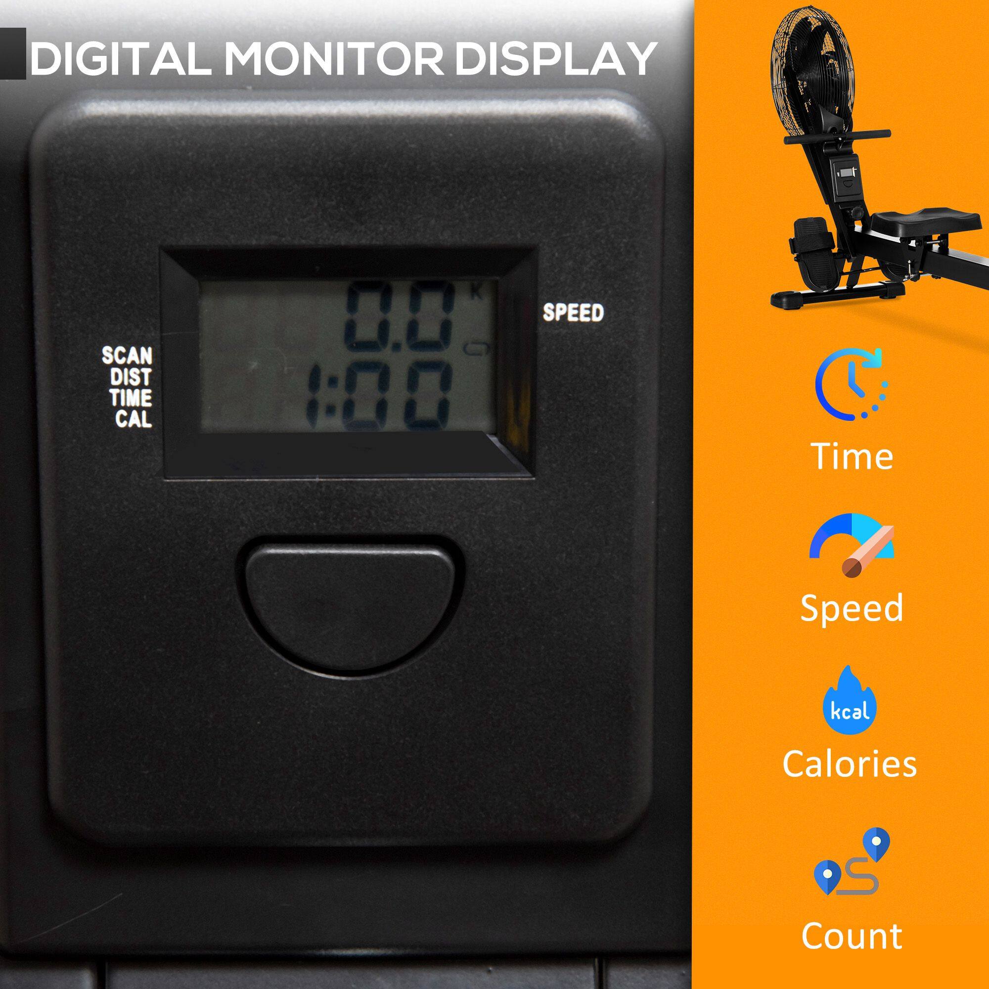 DIGITAL MONITOR DISPLAY

SCAN DIST TIME CAL

0.0 km
1:00

SPEED

Time
Speed
Calories
Count