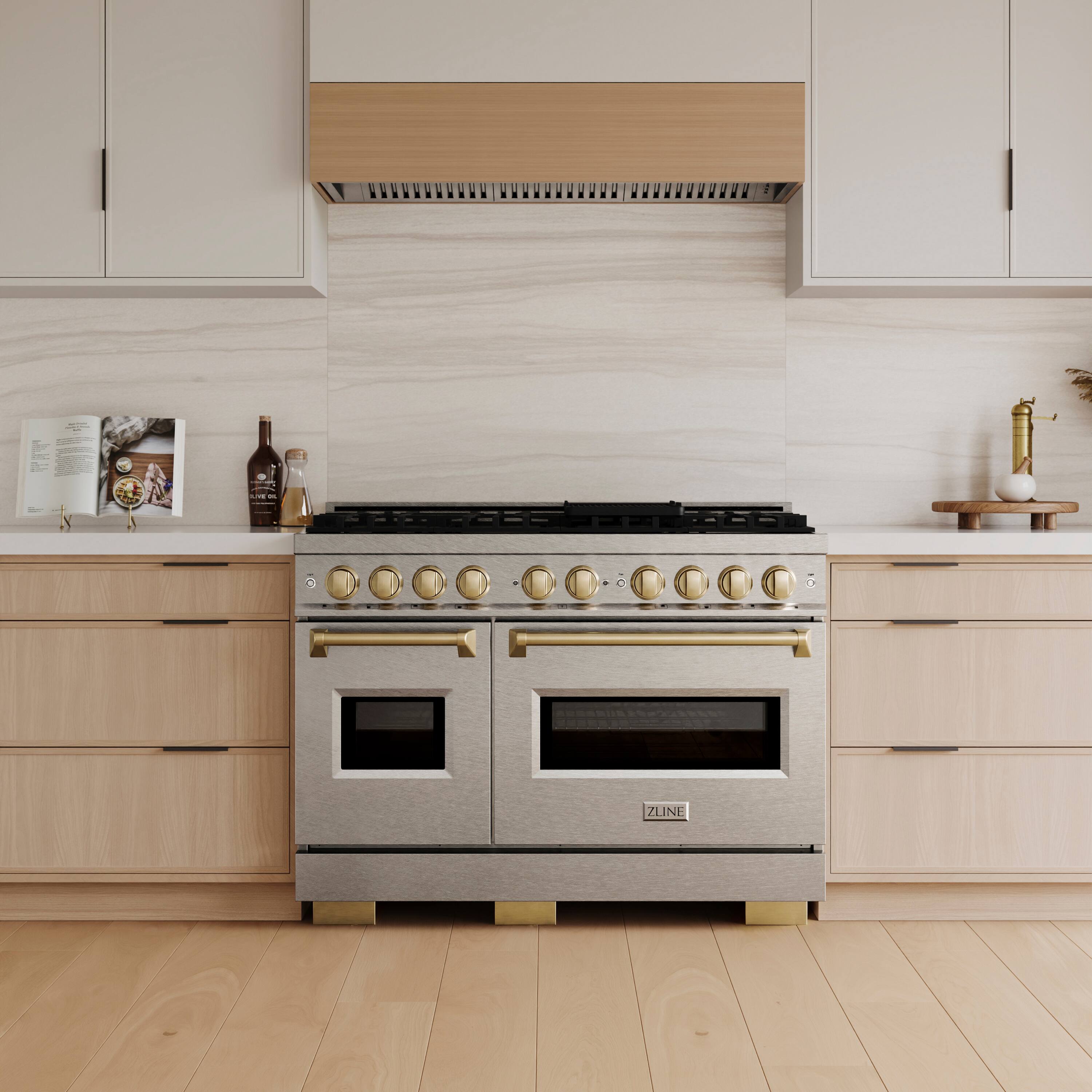Alt View 7. ZLINE - Autograph 48 in. 6.7 cu. ft. Classic Freestanding DuoPro Dual Fuel Range in Satin Stainless Steel and Bronze Accents - Satin Stainless Steel.