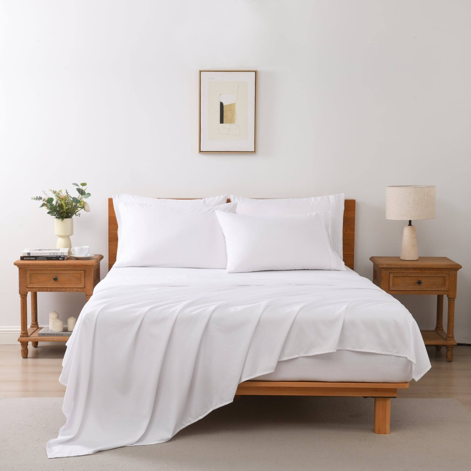 Angle. MarCielo - Marcielo 4/6 Pcs Soft Solid & Embroidery Bed Sheets Set - White.
