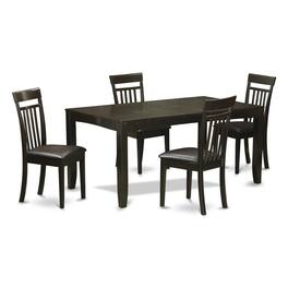 East West Furniture - 5 Pc Dining room set for 4-Table with Leaf and 4 Dining Chairs - Cappuccino