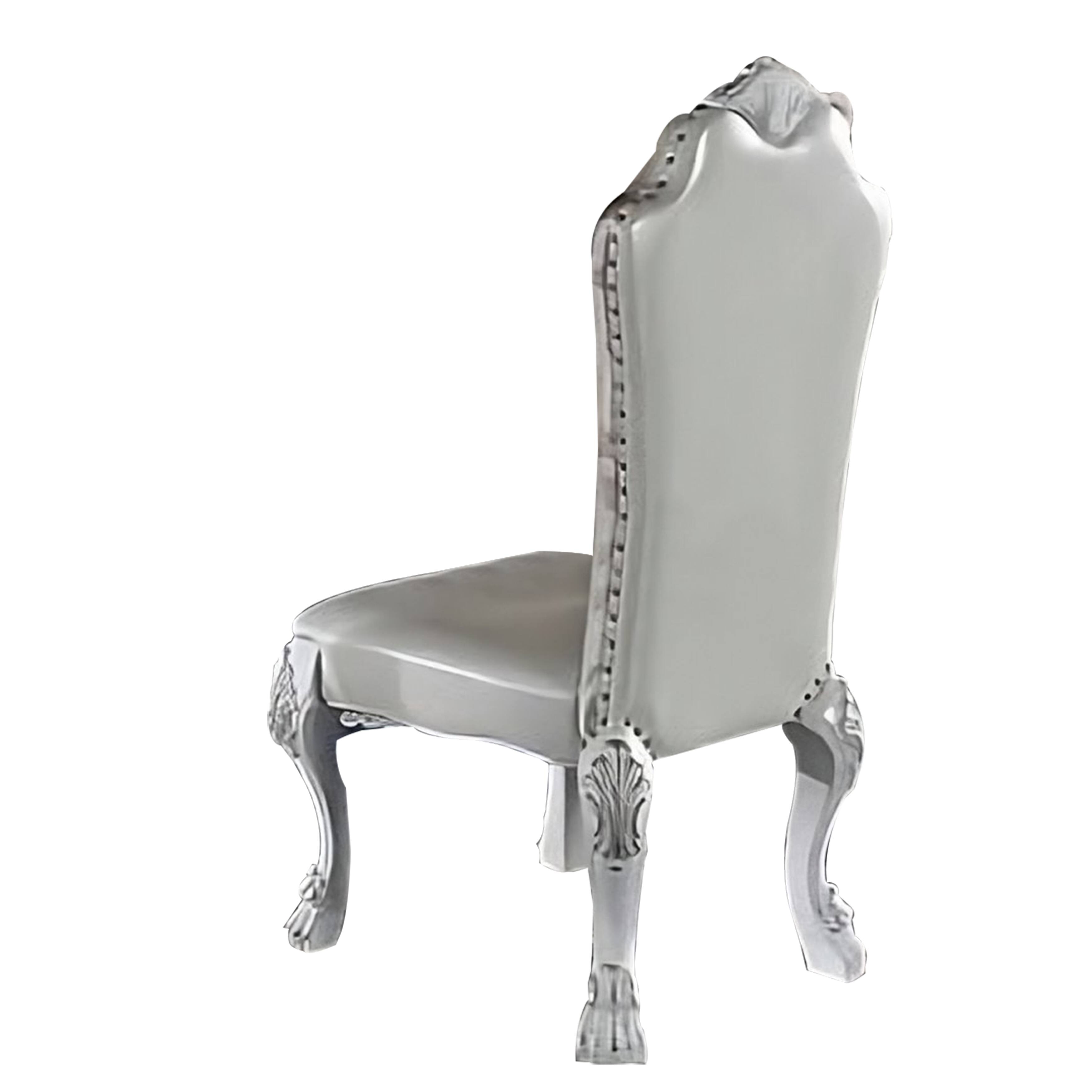 Alt View 1. Manhattan Lane - Ally 25 Inch Side Chair Set of 2, Curved Top, Carved Scrolled Motifs - White, Silver.