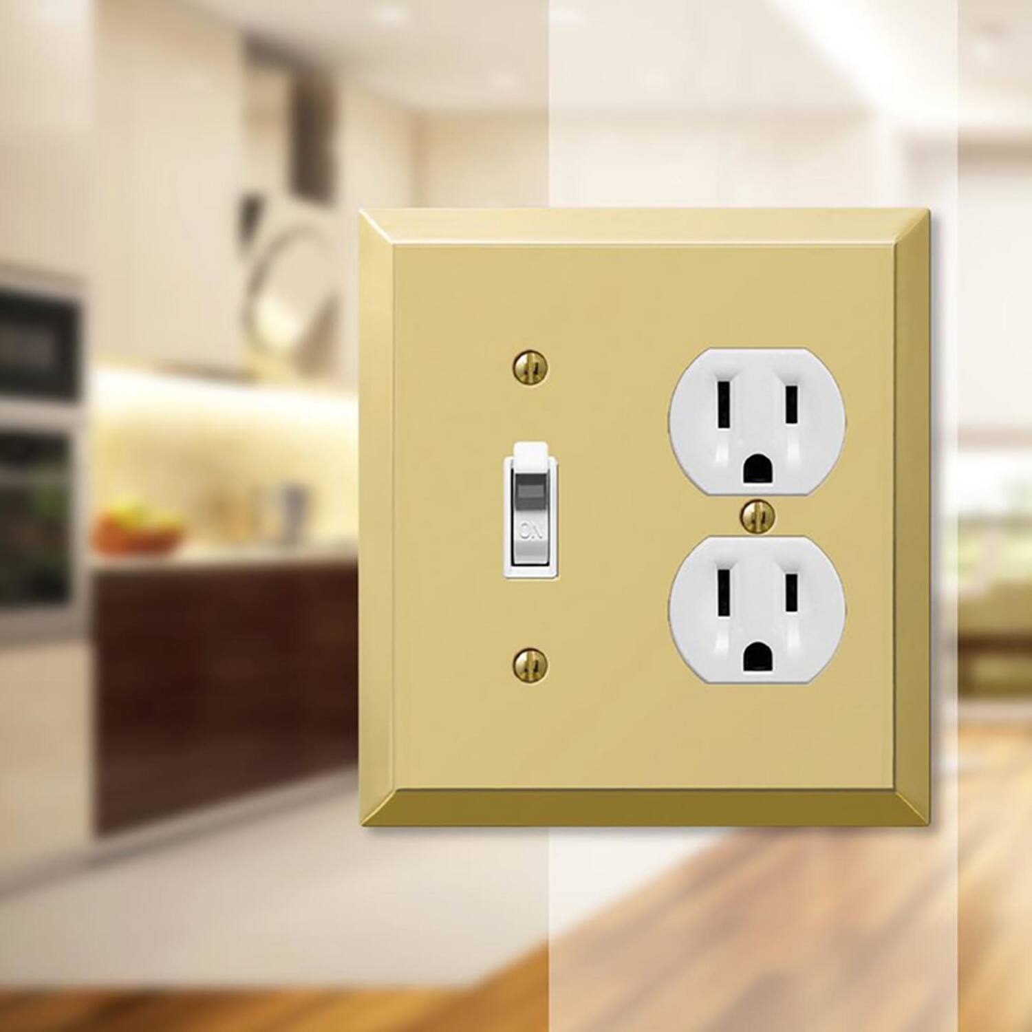 Left. AMERELLE - Amerelle Century Polished Brass 2 gang Stamped Steel Duplex/Toggle Wall Plate 1 pk - Brass.