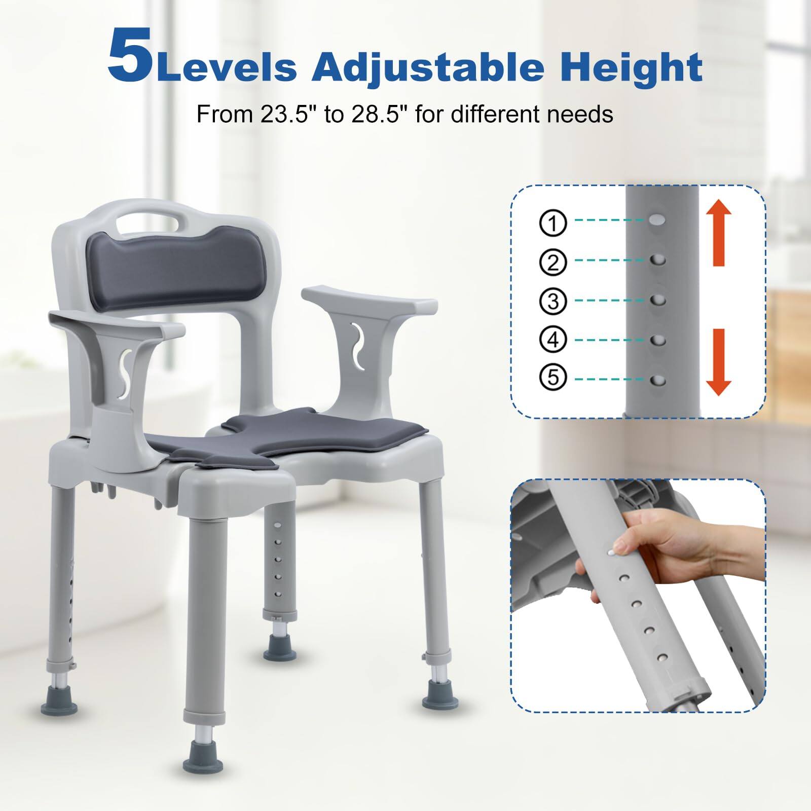 5 Levels Adjustable Height  
From 23.5" to 28.5" for different needs  
1 2 3 4 5
