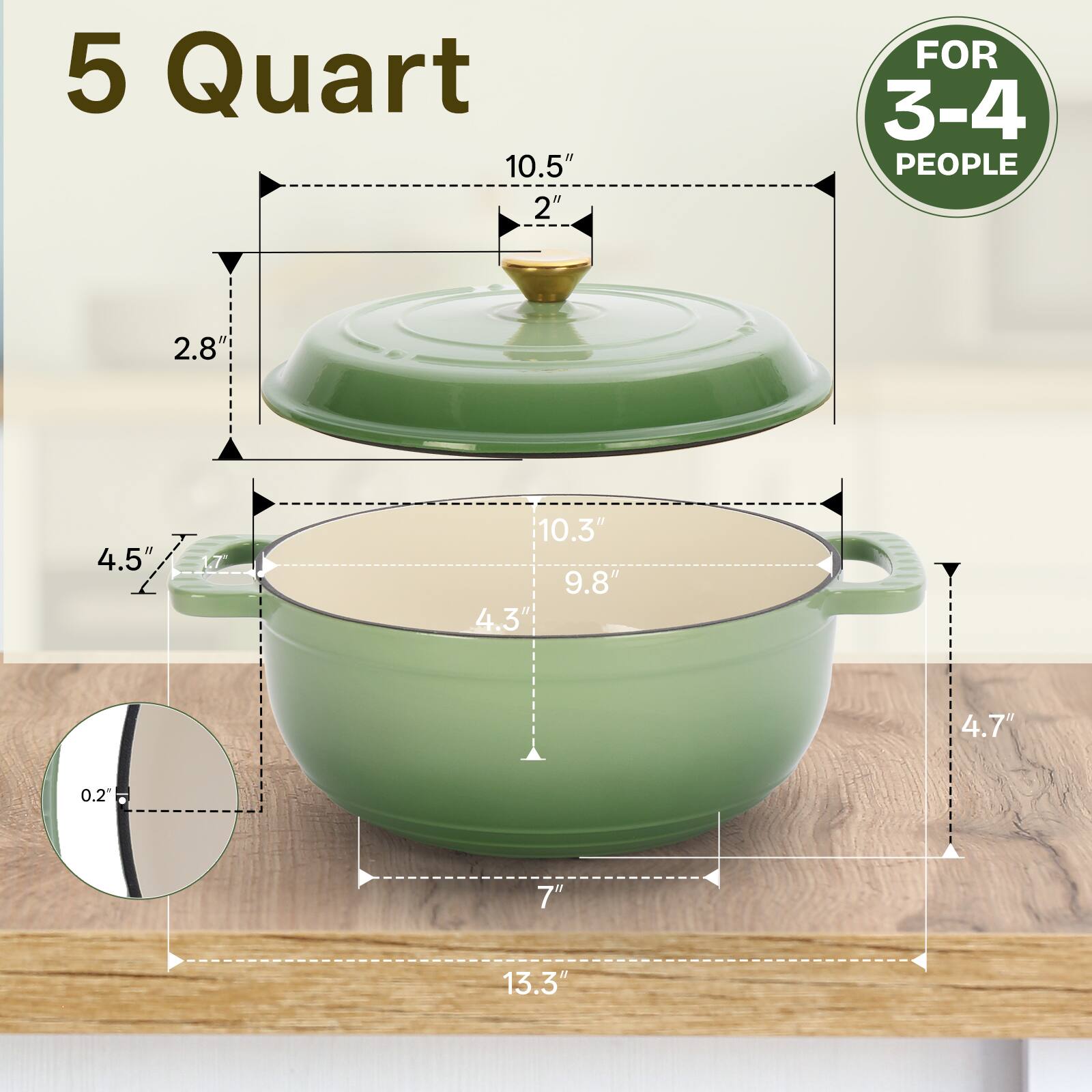5 Quart  
10.5" x 2"  
FOR 3-4 PEOPLE  
2.8"  
4.5" x 4.7"  
10.3" x 9.8" x 4.3"  
0.2"  
7" x 13.3"