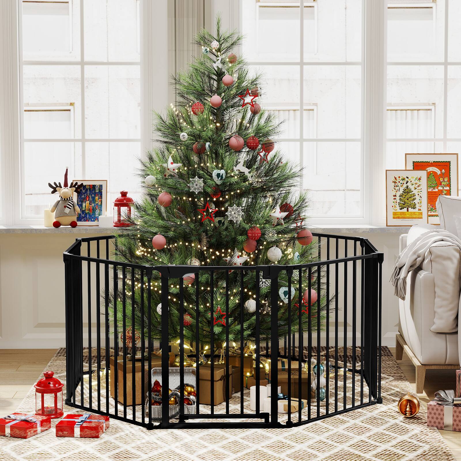 Alt View 1. Gymax - Gymax 8-Panel Adjustable Pet Safety Fence w/Auto-close Door & Double Locking System Black.