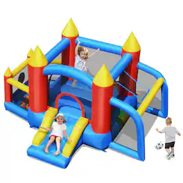 Gymax - Inflatable Bounce House Slide Jumping Castle Soccer Goal Ball Pit Without Blower