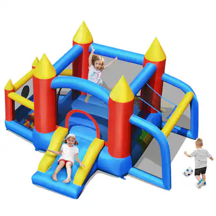 Front. Gymax - Gymax Inflatable Bounce House Slide Jumping Castle Soccer Goal Ball Pit Without Blower.