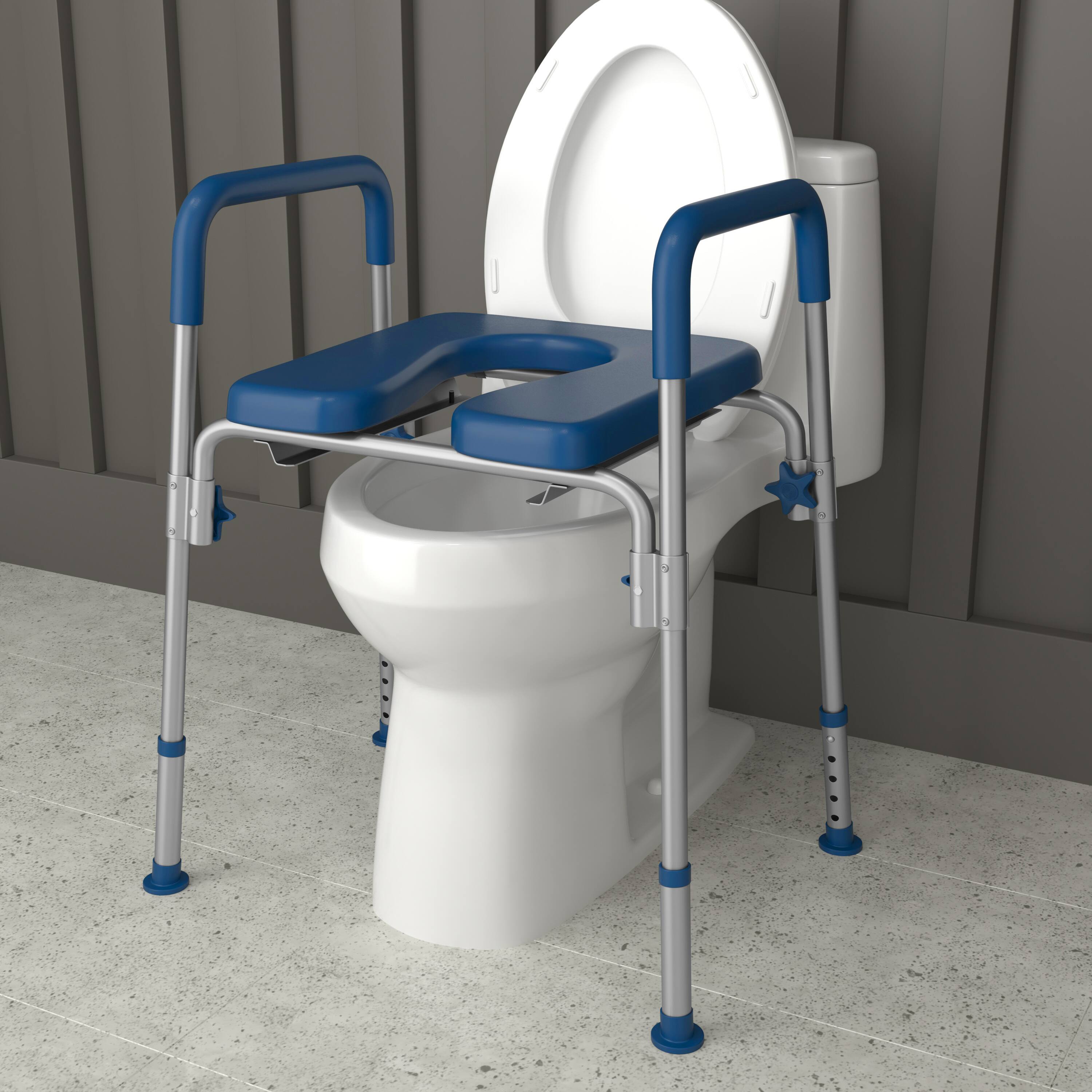 Alt View 3. Emma + Oliver - Height Adjustable Portable Heavy Duty Commode and Shower Chair - Blue.