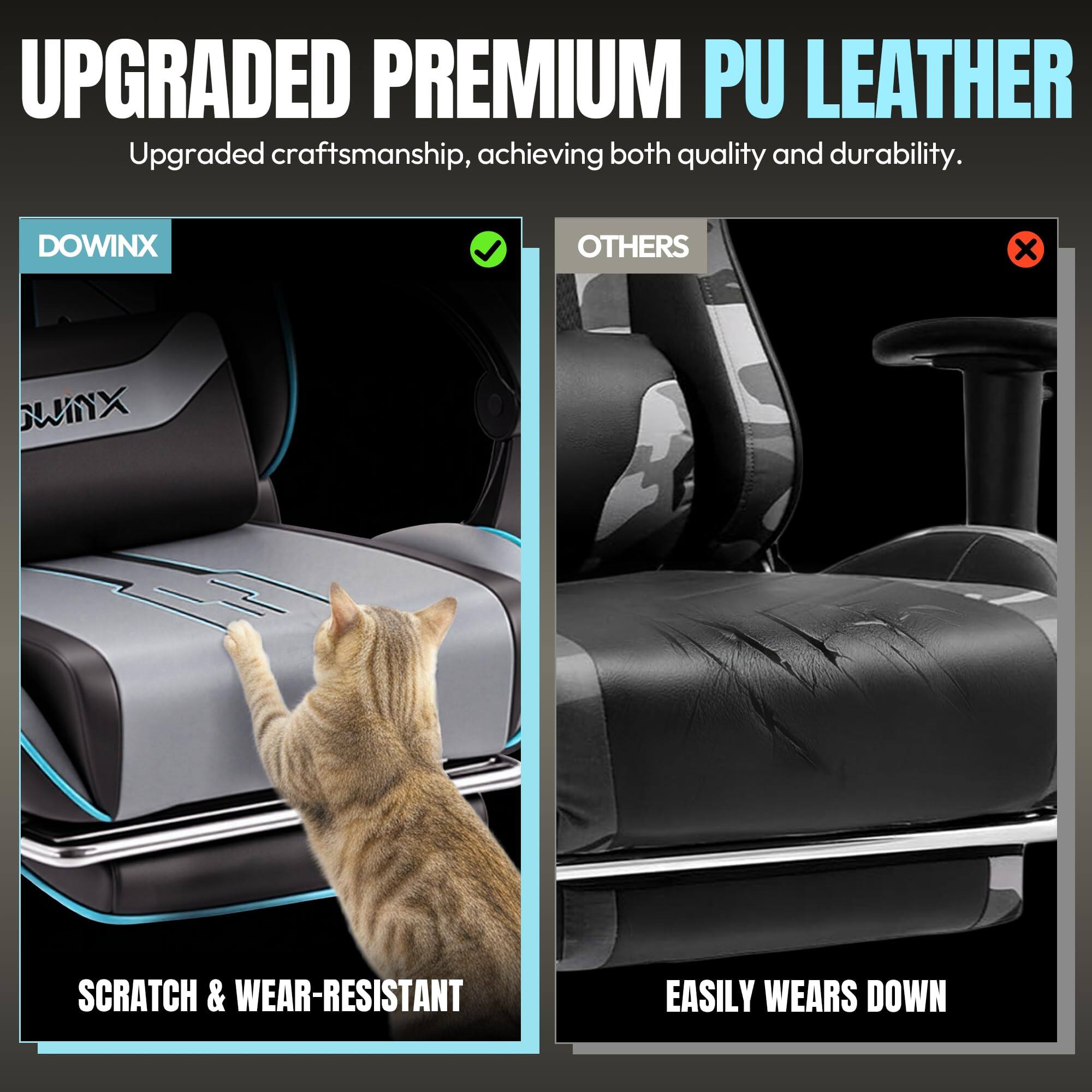 UPGRADED PREMIUM PU LEATHER  
Upgraded craftsmanship, achieving both quality and durability.  

DOWINX  
SCRATCH & WEAR-RESISTANT  

OTHERS  
EASILY WEARS DOWN