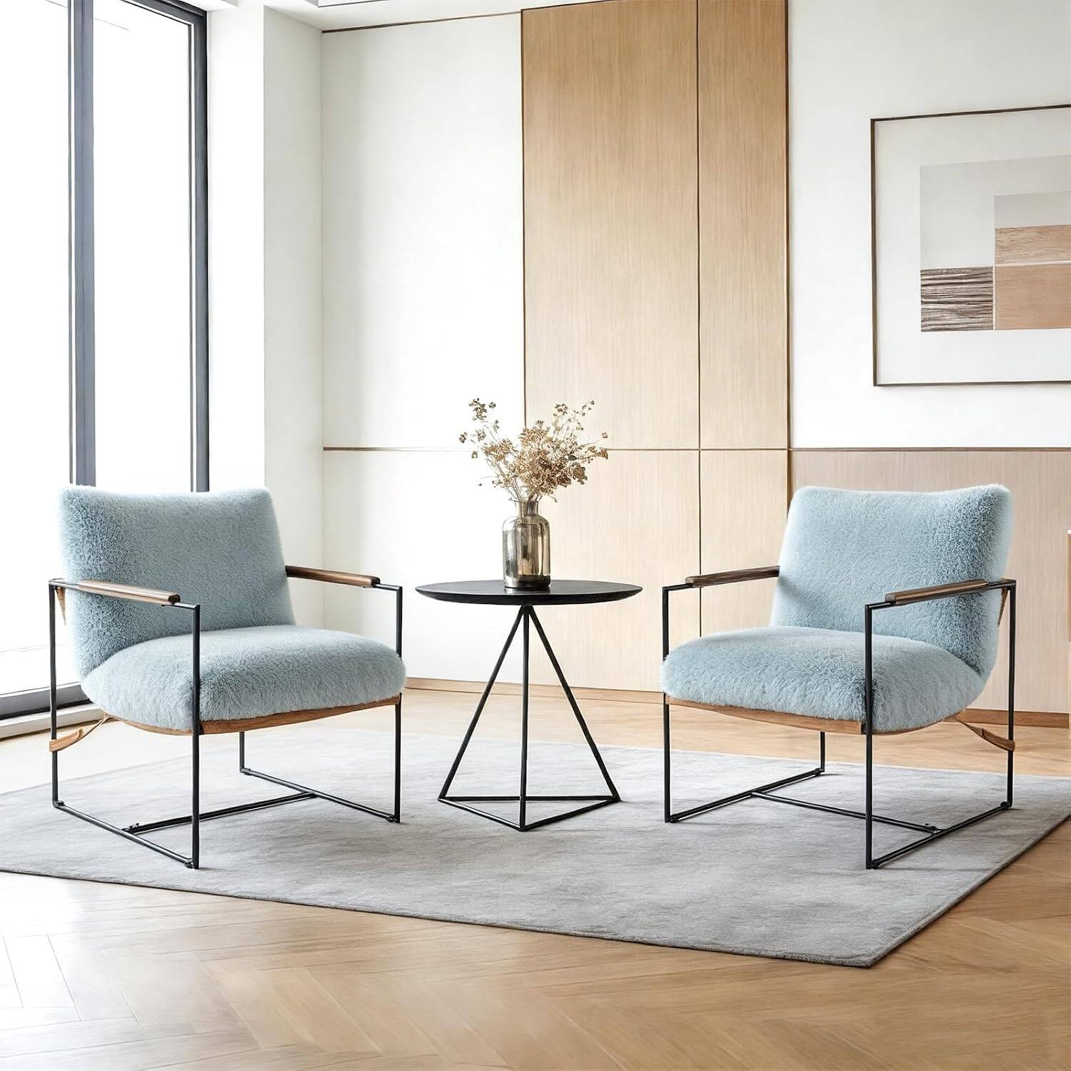 Front. Winado - 2PCS 28" Reading Armchair with Removable Seat Cushion Tan Microfiber Seat Base Metal Frame Plush Upholstery Accent Chair - Pale Turquoise.