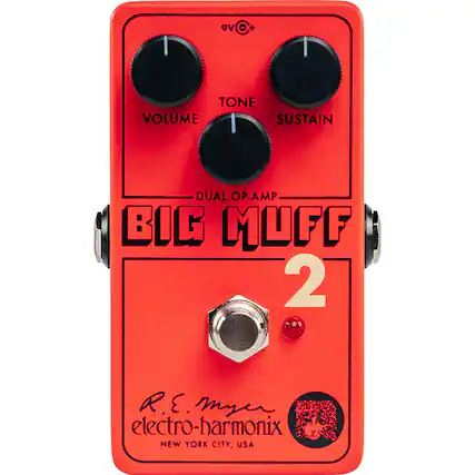9V o + TONE VOLUME SUSTAIN DUAL OP-AMP BIG MUFF 2 R.E. Myer electro-harmonix NEW YORK CITY, USA