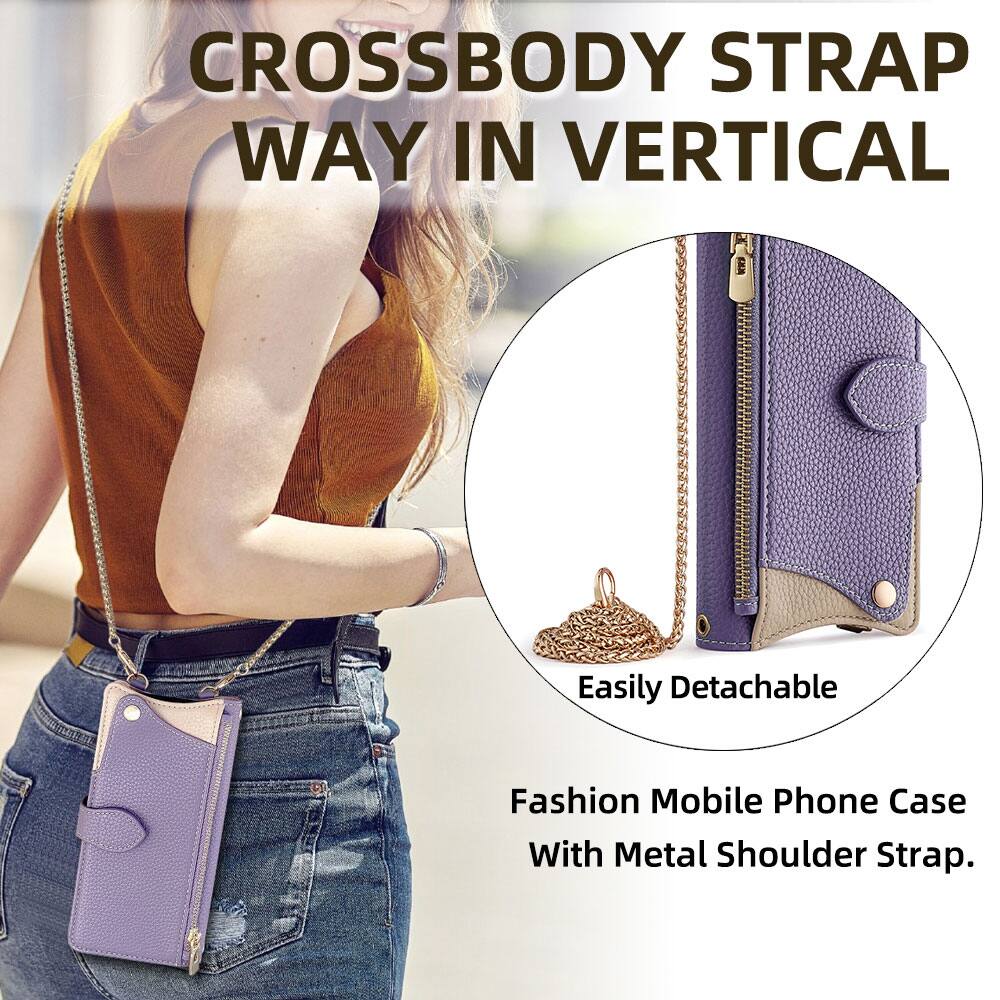 CROSSBODY STRAP WAY IN VERTICAL

Easily Detachable

Fashion Mobile Phone Case With Metal Shoulder Strap.
