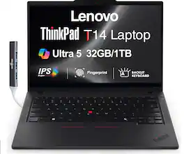 Lenovo - Upgraded - ThinkPad T14 Laptop 14.0 WUXGA (Intel Ultra 5-225U, 32GB DDR5, 1TB PCIe SSD, Win 11 Pro) w/USB Hub