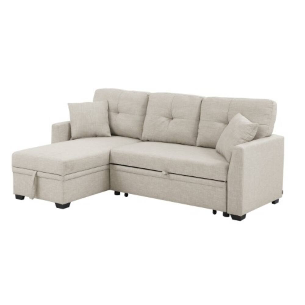 Angle. LUCKY ONE - L-Shaped Modular Sleeper Sectional Sofa Bed with Pull-Out Bed, Hidden Storage, Tufted Cushions - Beige.