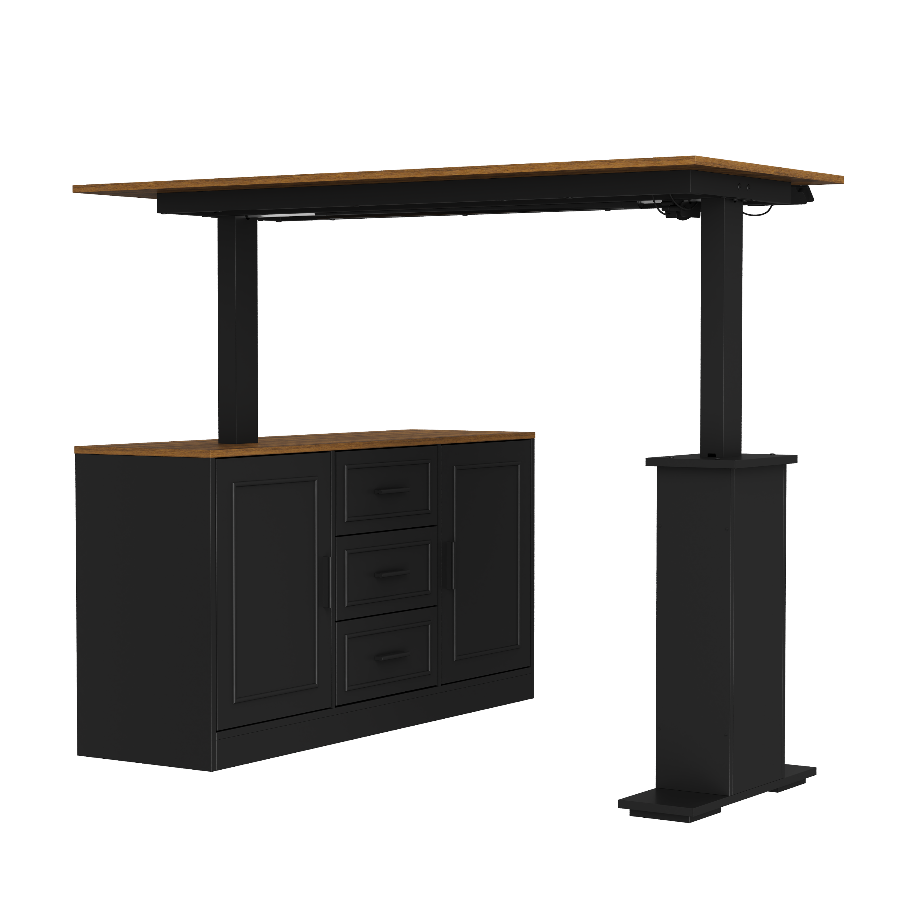 Alt View 2. Famapy - Electric Standing Desk with Storage Cabinet, 55.1" Adjustable Height Workstation, 150 LBS Capacity, Rustic Industrial - Walnut & Black.