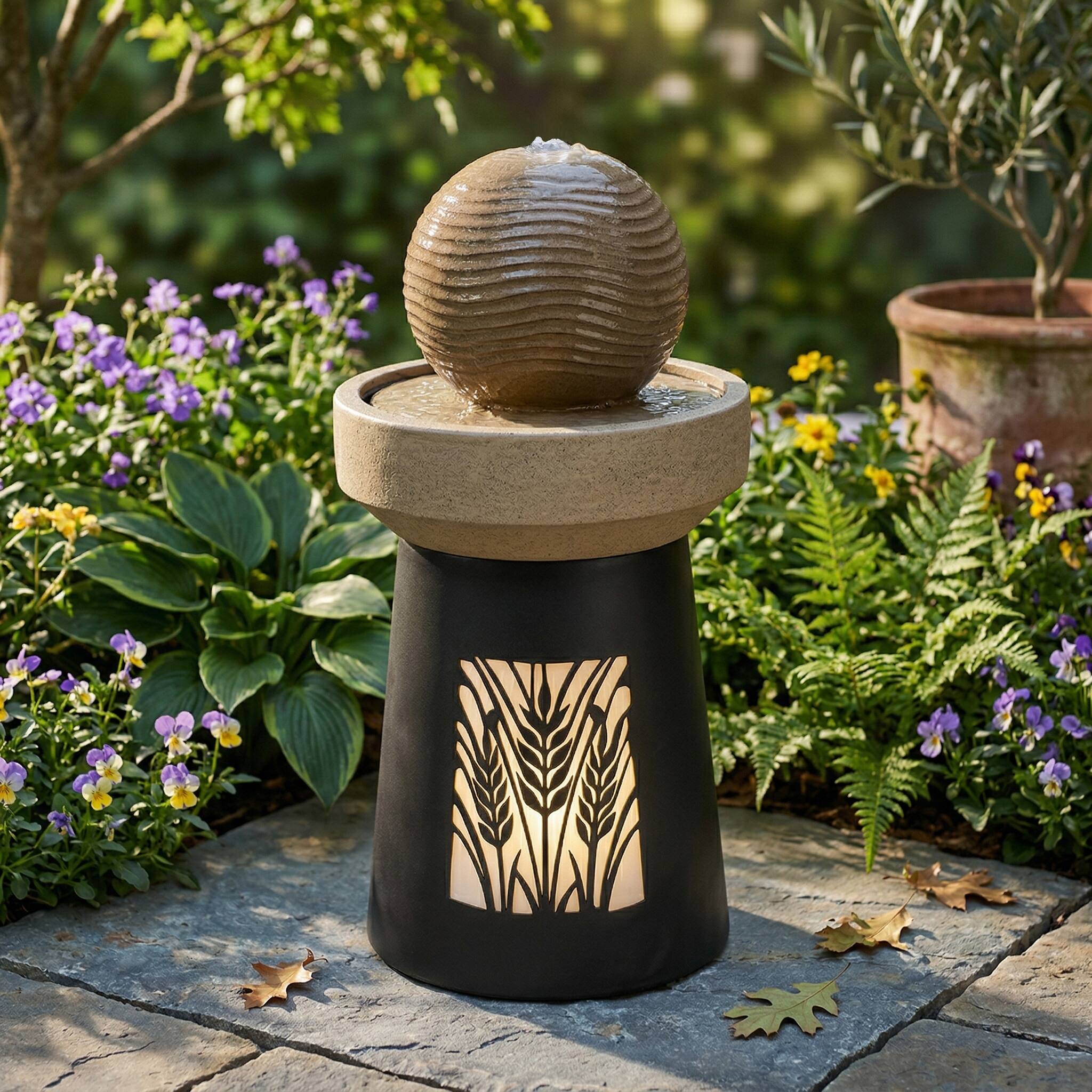 Angle. Anysun - Outdoor Garden Lantern Light with Warm LED Leaf Silhouette – Decorative Landscape Lamp for Patio, Yard, Lawn, Deck - Brown.