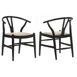 Manhattan Lane - Ellie Wishbone Dining Chair Set of 2, Beige Fabric, Black Hardwood - Black, Beige