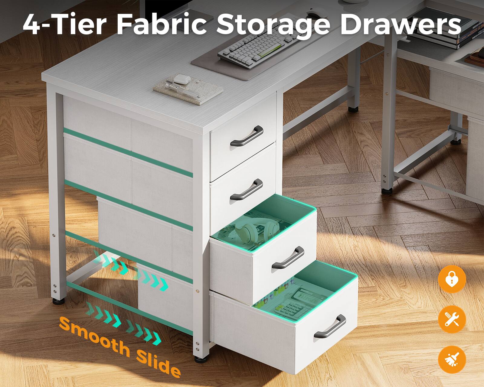 4-Tier Fabric Storage Drawers Smooth Slide