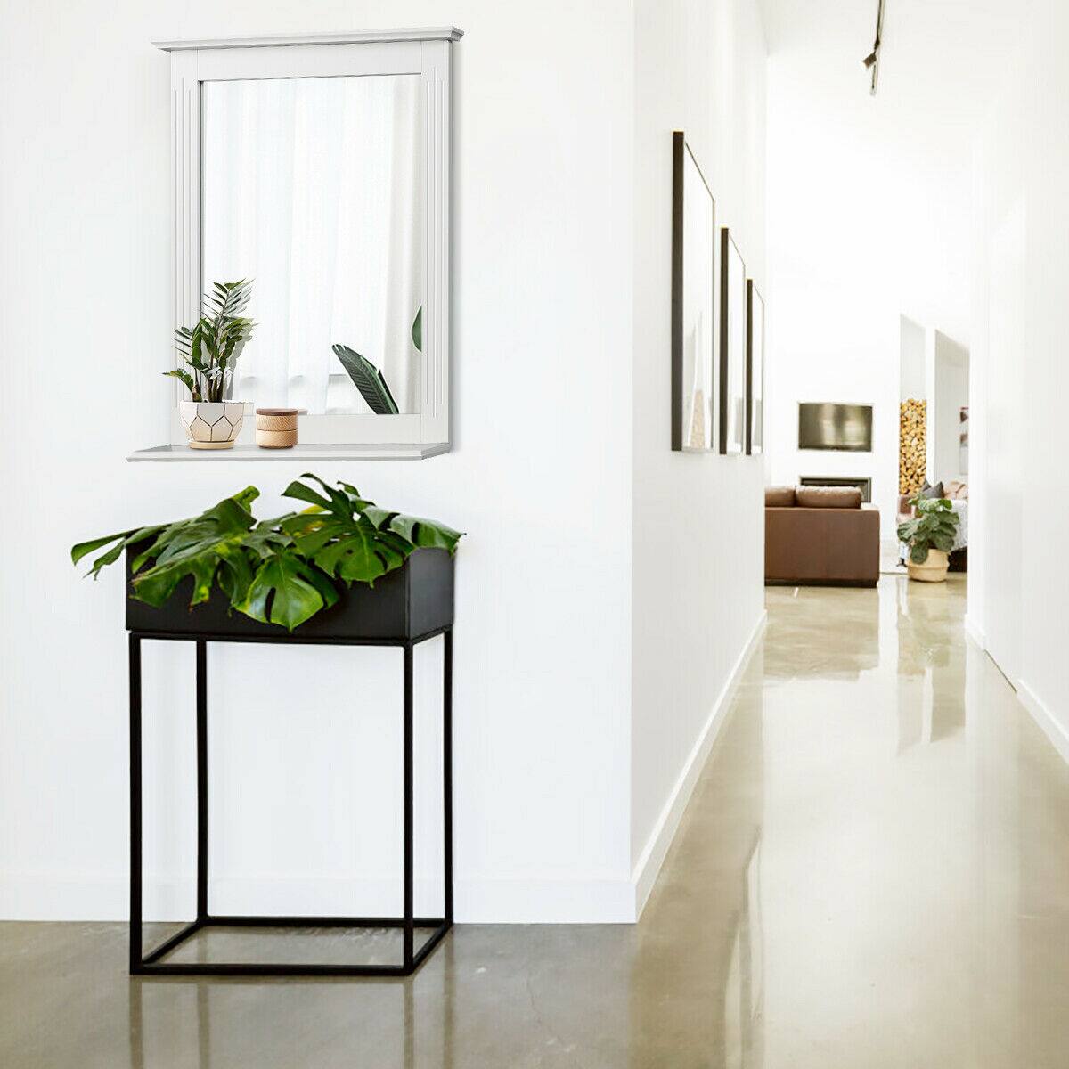 Alt View 3. Gymax - Gymax Bathroom Wall Mirror W/Shelf Square Vanity Makeup Mirror Multipurpose Usage - white.