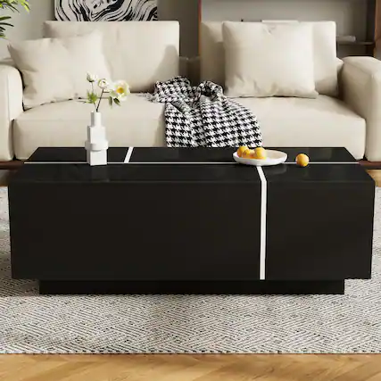 Front. Lirago - 47" U-Can Extendable Coffee Table Smooth Finish 2 Hidden Storage Spaces 2 Drawers Multi Functional for Living Room - Black.