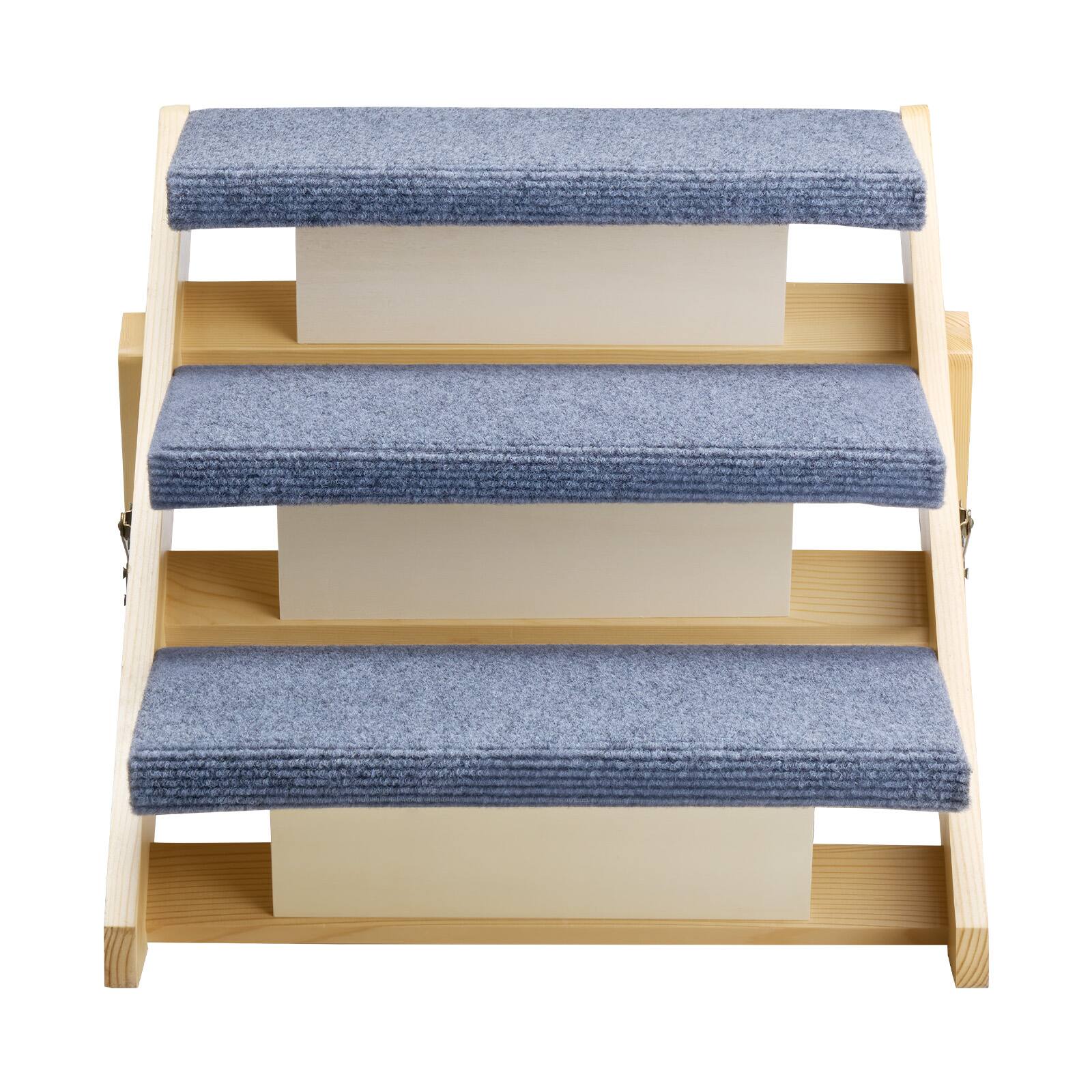 Alt View 5. VEVOR - Wood Pet Stairs, 3-Step Dog Stairs for Beds, Sofa & Cars, 150lbs Load Capacity, Floded Flat Design - Wood color.