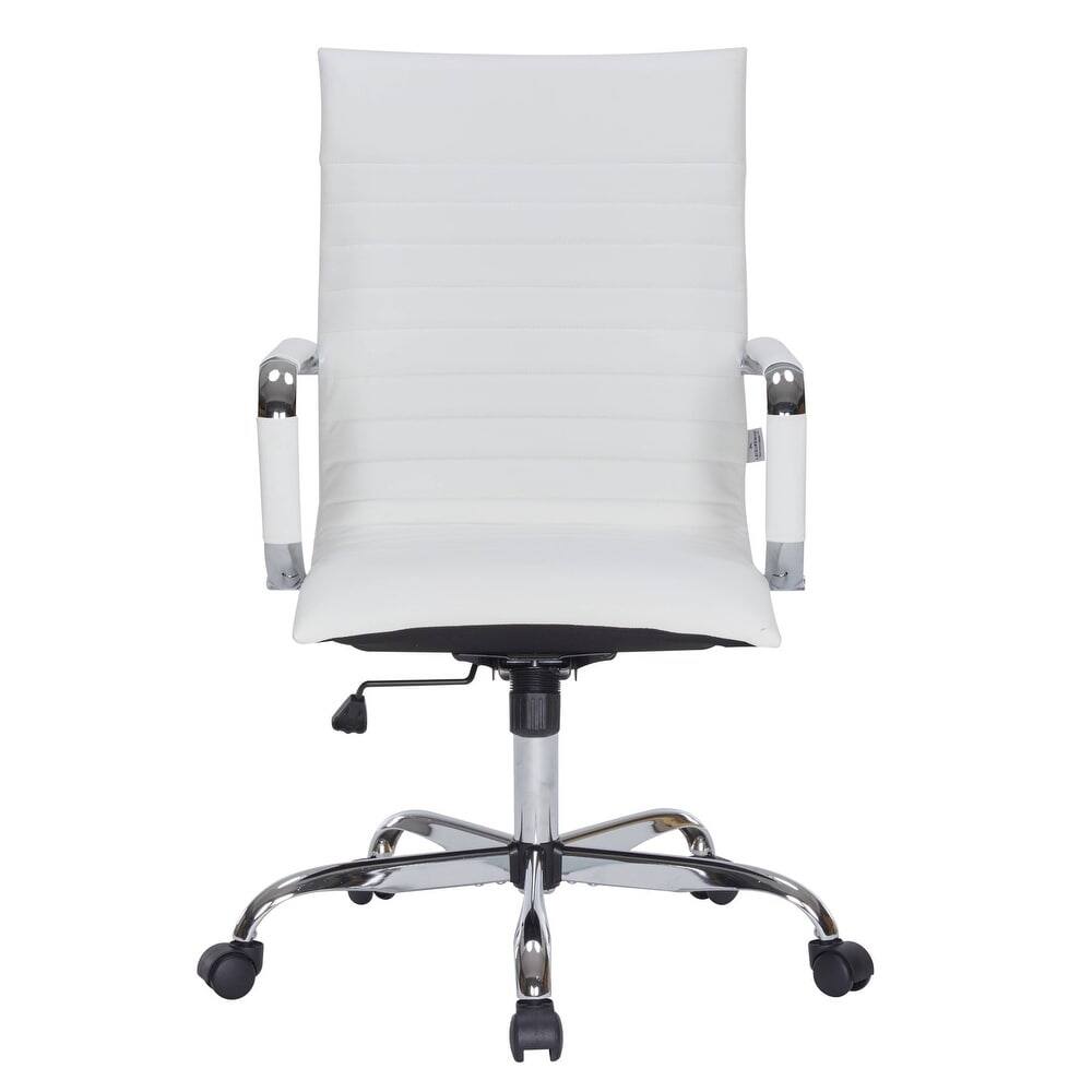 Alt View 3. LeisureMod - Harris High-Back Office Chair, Leather Upholstery with Gold Metal Frame Modern Armless Desk Chair for Conference Seating - White.