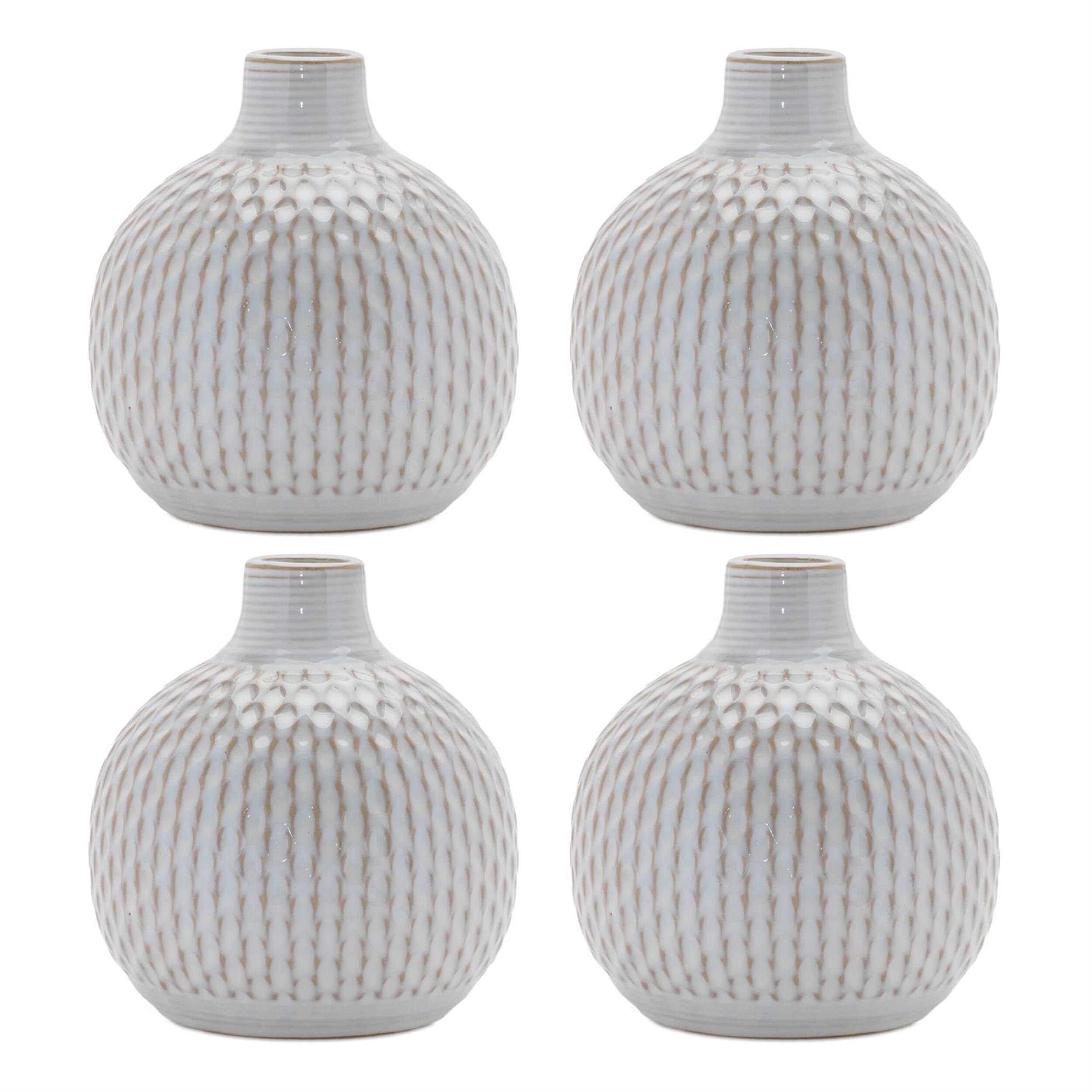 Angle. BreeBe - Notched Ceramic Bottle Vase (Set of 4) - Gray.