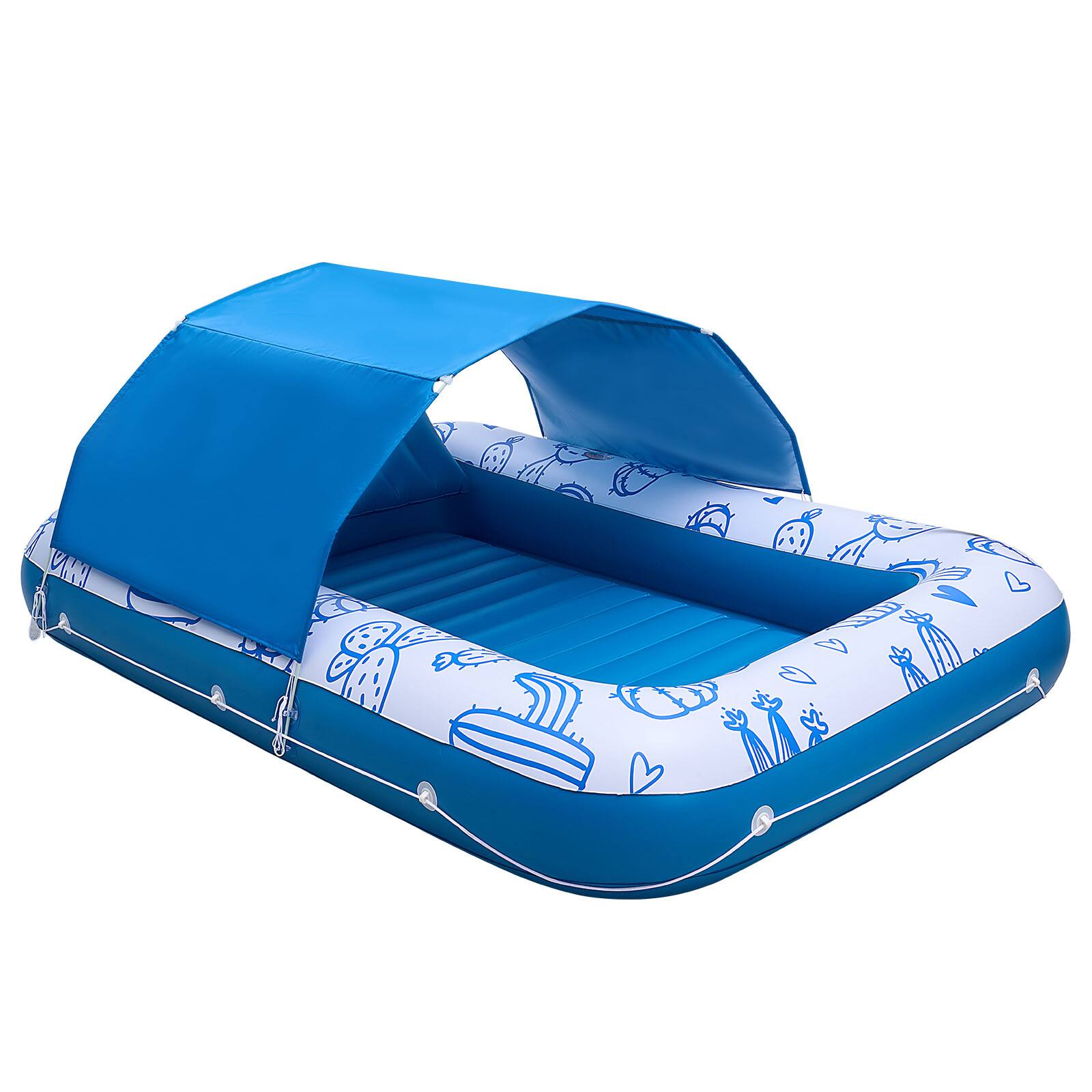 Alt View 5. VEVOR - Inflatable Pool Float with UPF 50+ Canopy, 82" x 55" Large Tanning Pool Floating Lounger for Adults, 550LBS Capacity - Blue.