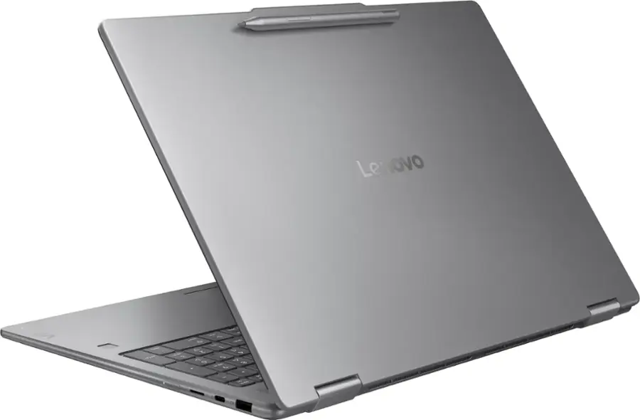 Lenovo laptop computer with the screen open.