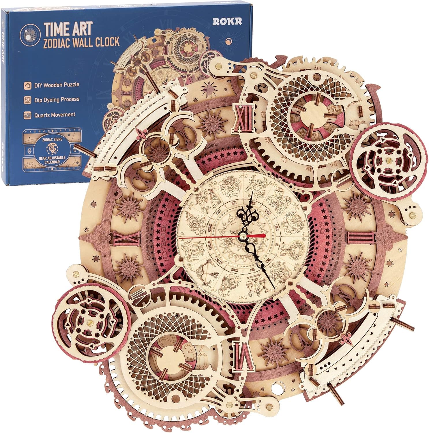 Robotime - ROKR 3D Wooden Puzzles for Adults-Wooden Clock Puzzle Kit-Wood Model Kits to Build for Adults-Zodiac Wall Clock - Brown price history on PriceWatchPro