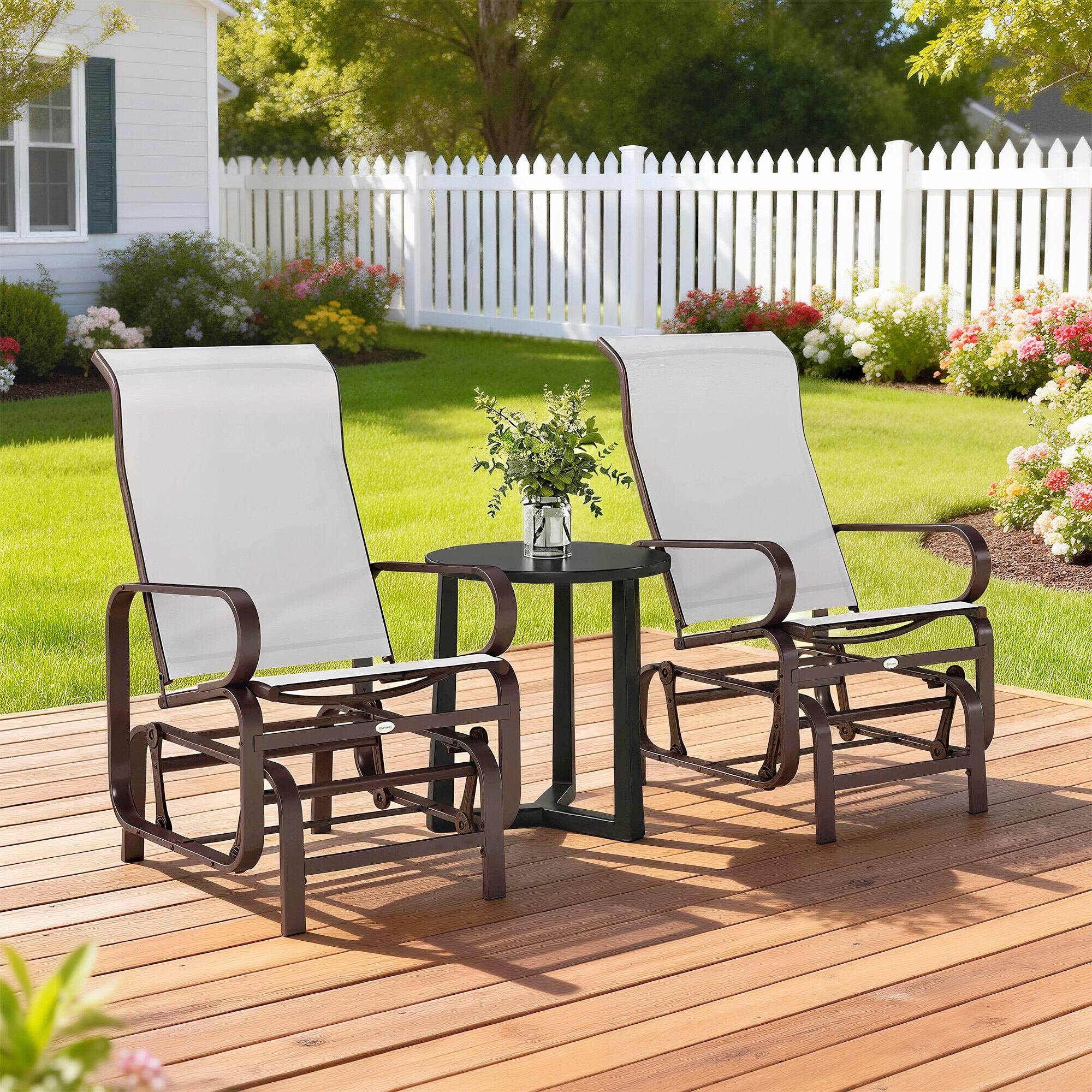 Alt View 7. Outsunny - Outdoor Glider Chair Set of 2, Gliders for Outside Patio with Smooth Rocking Mechanism and Lightweight Construction - Brown and Beige.
