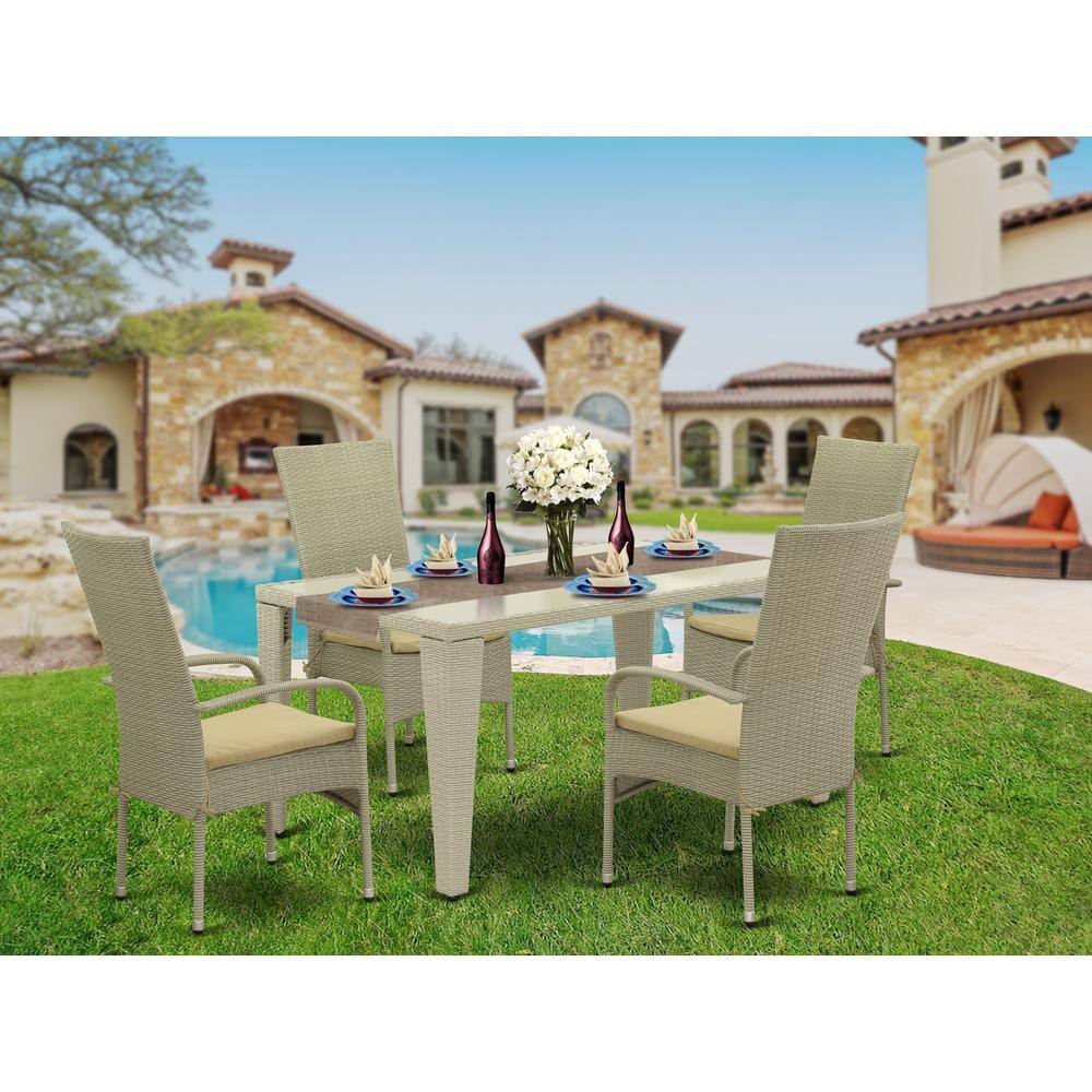 Back. East West Furniture - Wicker Patio Set Natural Linen - Brown.