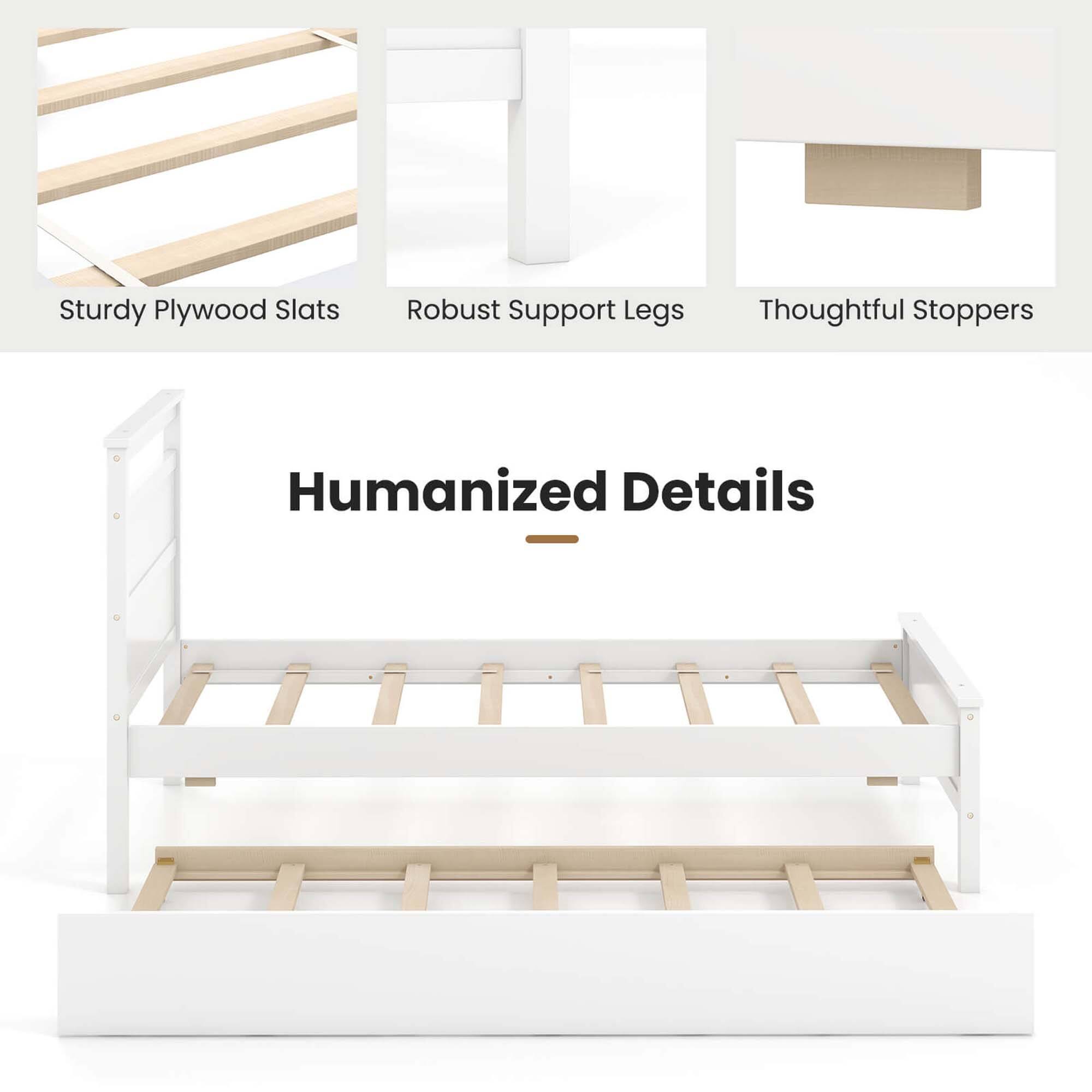 Sturdy Plywood Slats Robust Support Legs Thoughtful Stoppers Humanized Details