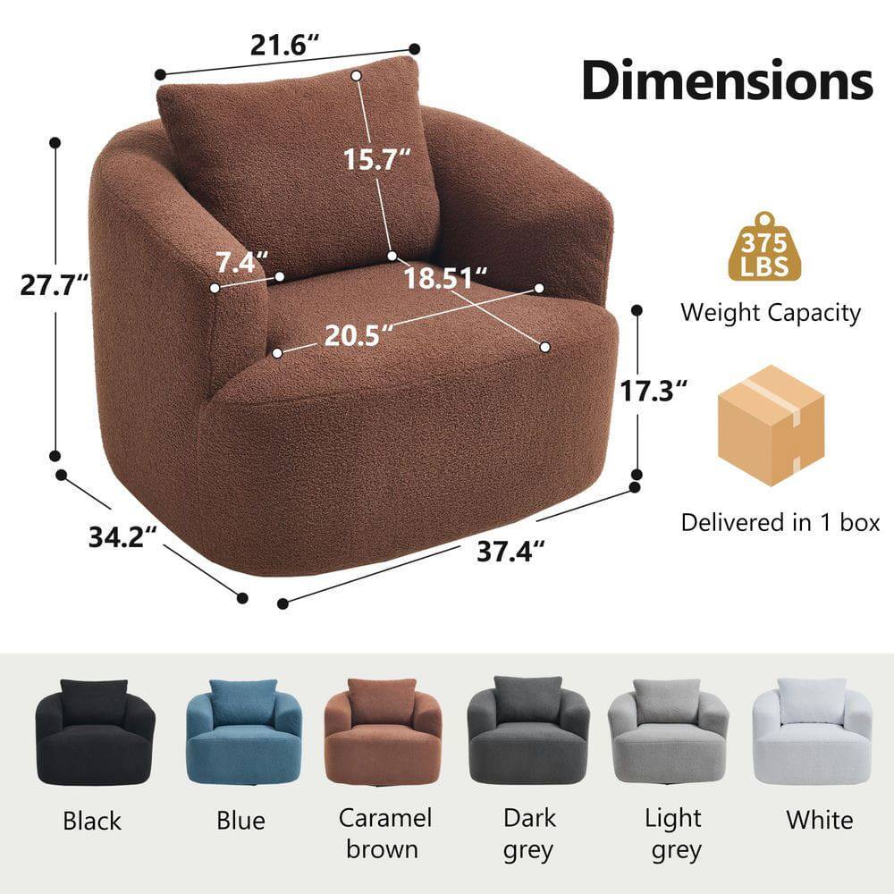 Dimensions:  
- Height: 21.6"  
- Width: 37.4"  
- Depth: 34.2"  
- Seat Height: 17.3"  
- Seat Depth: 20.5"  
- Back Height: 18.51"  
- Armrest Height: 15.7"  
- Armrest Width: 27.7"  
- Armrest Depth: 7.4"  

Weight Capacity: 375 LBS  

Delivered in 1 box  

Colors:  
- Black  
- Blue  
- Caramel brown  
- Dark grey  
- Light grey  
- White