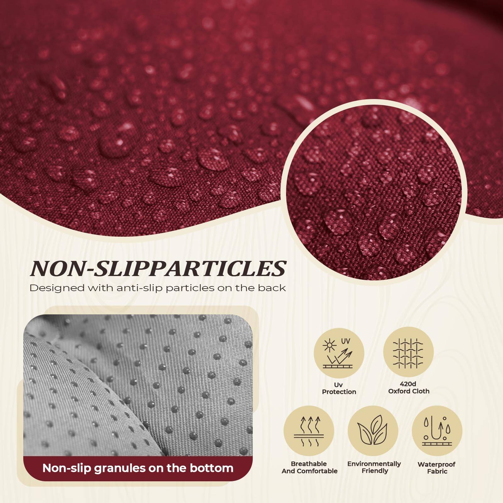 **NON-SLIP PARTICLES**  
Designed with anti-slip particles on the back

- UV Protection
- 420d Oxford Cloth
- Breathable and Comfortable
- Environmentally Friendly
- Waterproof Fabric

Non-slip granules on the bottom