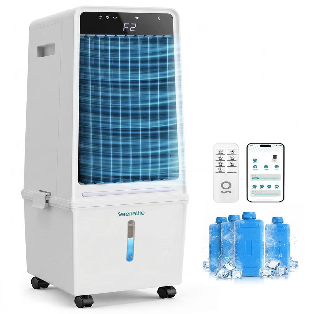 Front. SereneLife - SereneLife 1500 CFM Evaporative Air Cooler with 15L Tank, Oscillation, Remote & Ice Packs, White - White.
