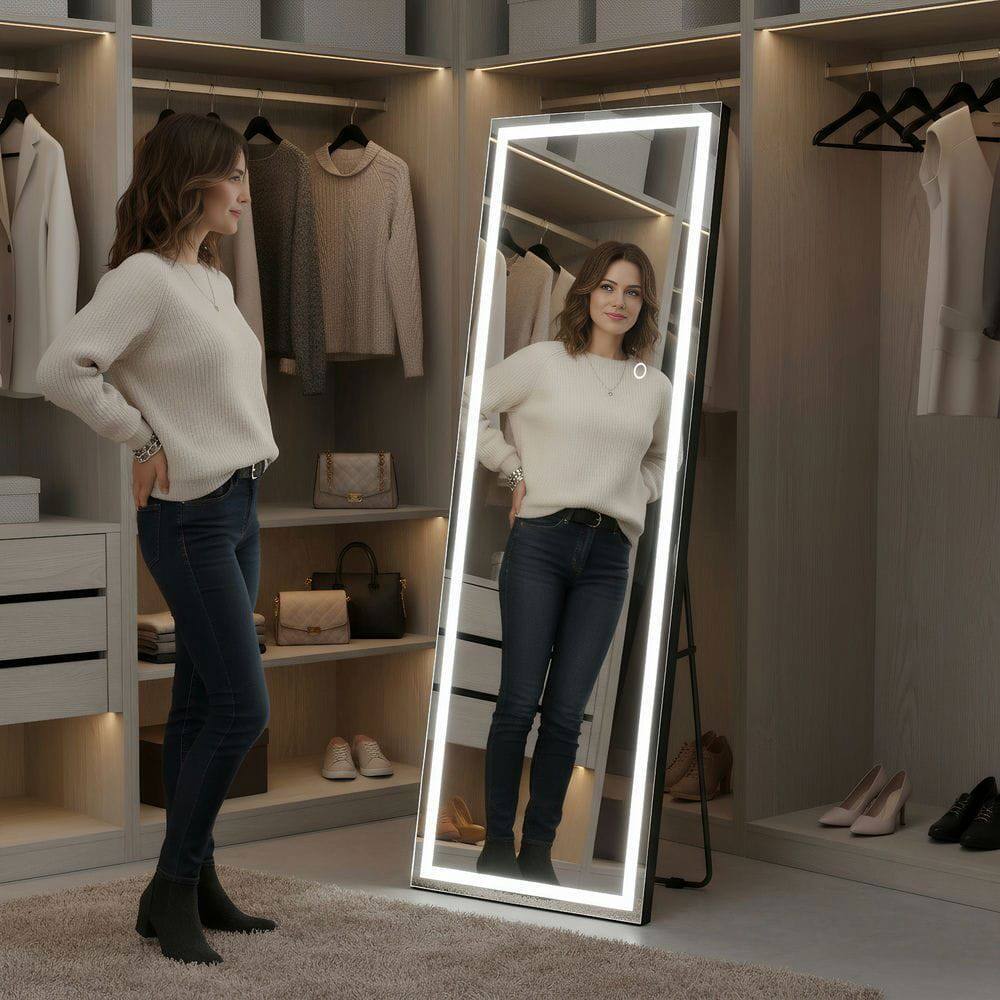 Alt View 4. Kadyn - 65x24 Inch Large Frameless Vertical LED Mirror with Borderless Design - Black.