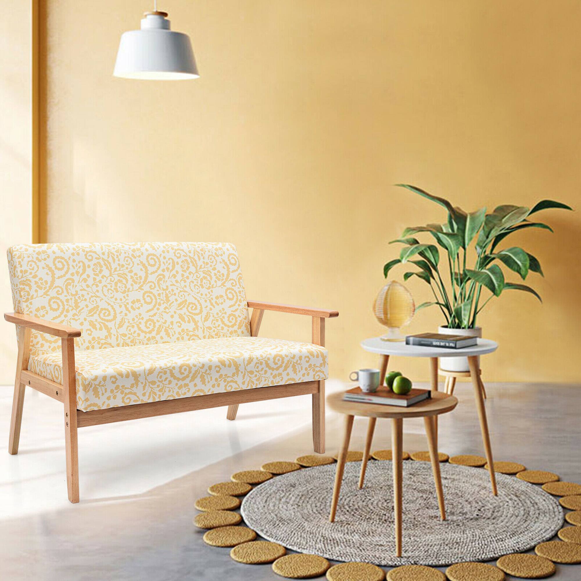 Alt View 3. Gymax - Gymax Modern Fabric Loveseat Sofa Couch Upholstered 2-Seat Wood Armchair Yellow Floral - Yellow Floral.