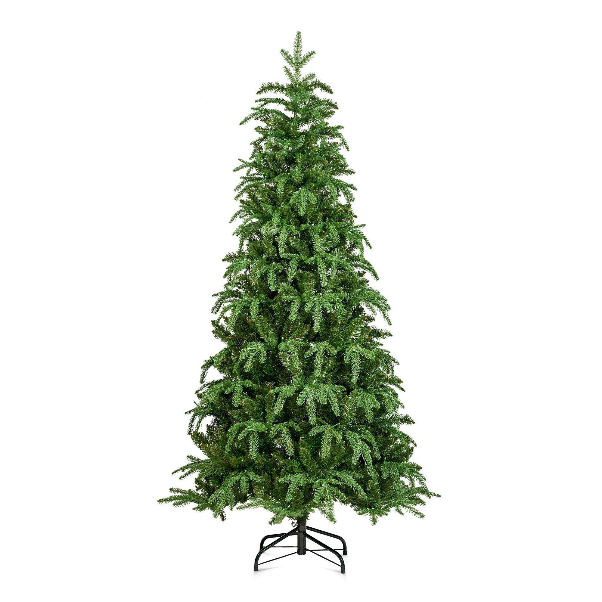 Angle. Glitzhome - 6ft Pre-Lit Green Slim Fir Artificial Christmas Tree with 250 Warm White and Multi-Color Lights - Green.
