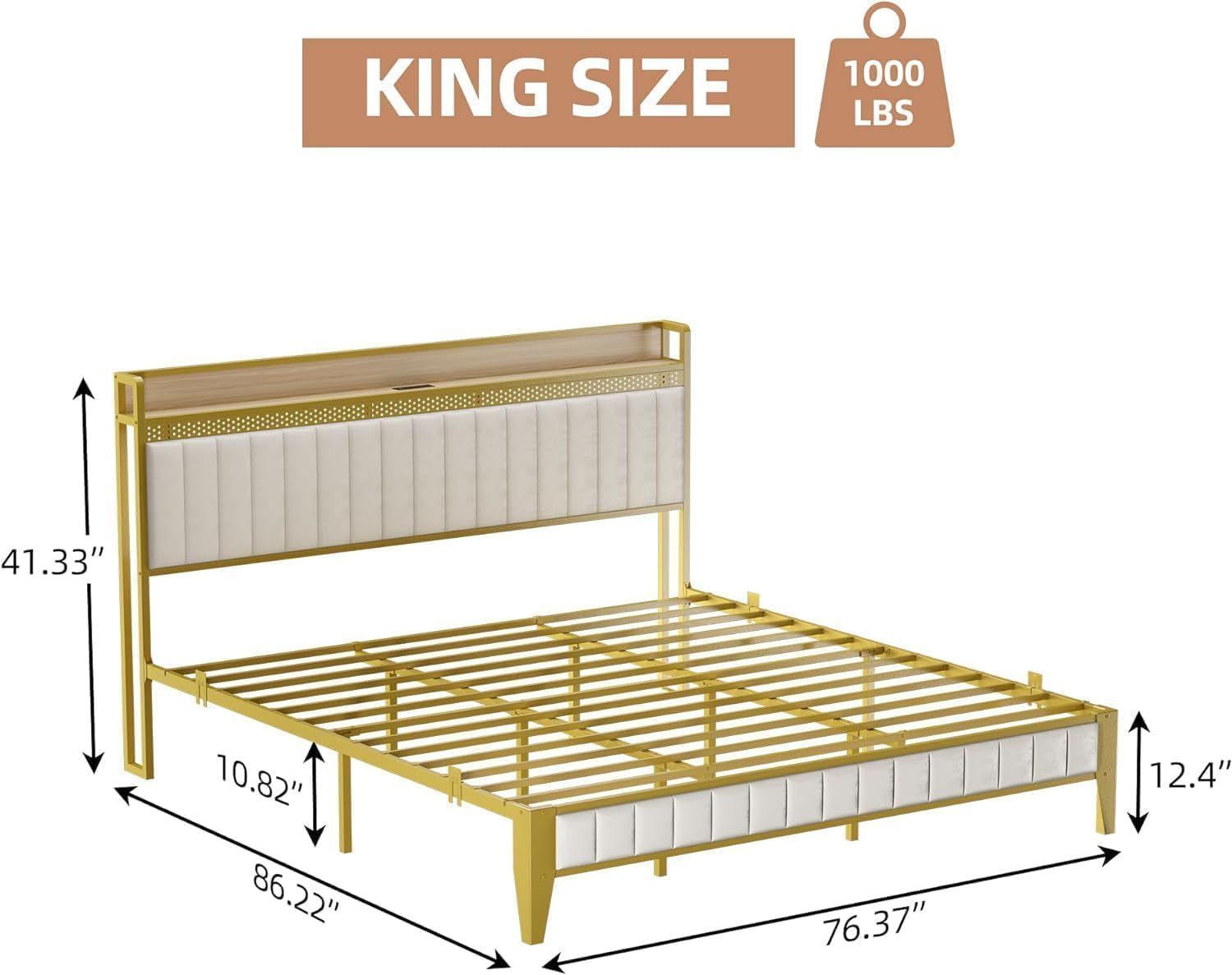KING SIZE  
1000 LBS  
41.33"  
10.82"  
86.22"  
76.37"  
12.4"