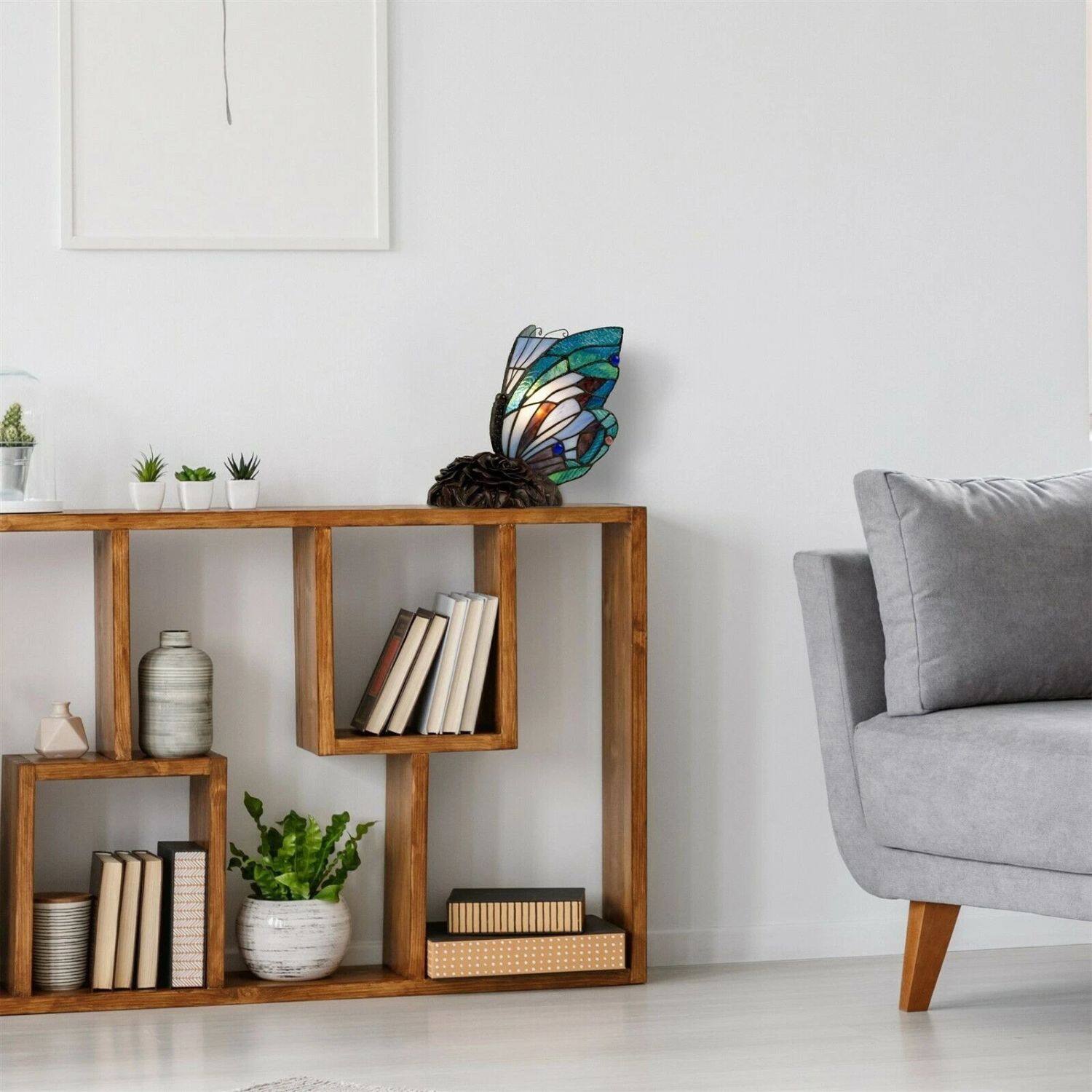 Alt View 2. Home Collection - Stained Glass Butterfly Table Lamp – LED Lighted Artwork Tiffany-Style Desk Lamp.