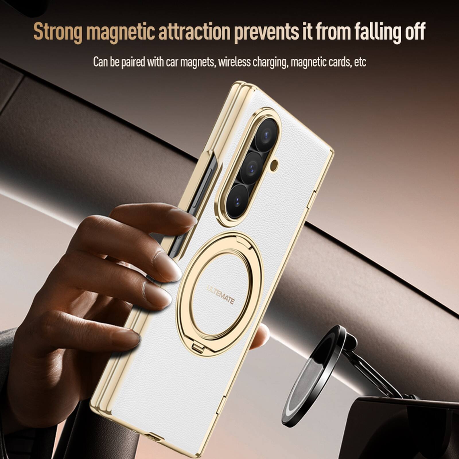 Strong magnetic attraction prevents it from falling off  
Can be paired with car magnets, wireless charging, magnetic cards, etc
