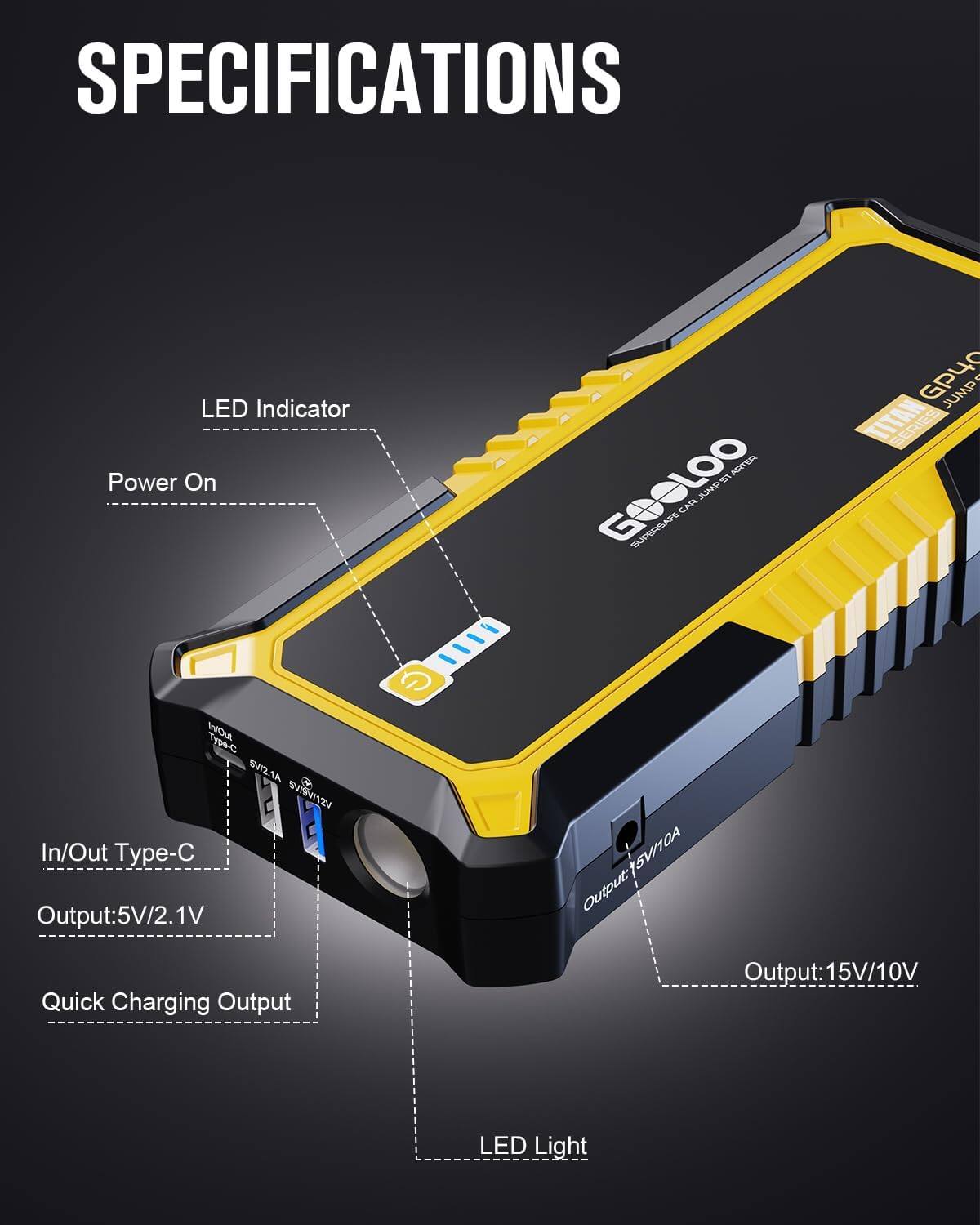jump one総柄 イエロー グレー サイズ34 GOOLOO GP4000 4000A Jump Starter for All Gas/10.0L Diesel, 12V